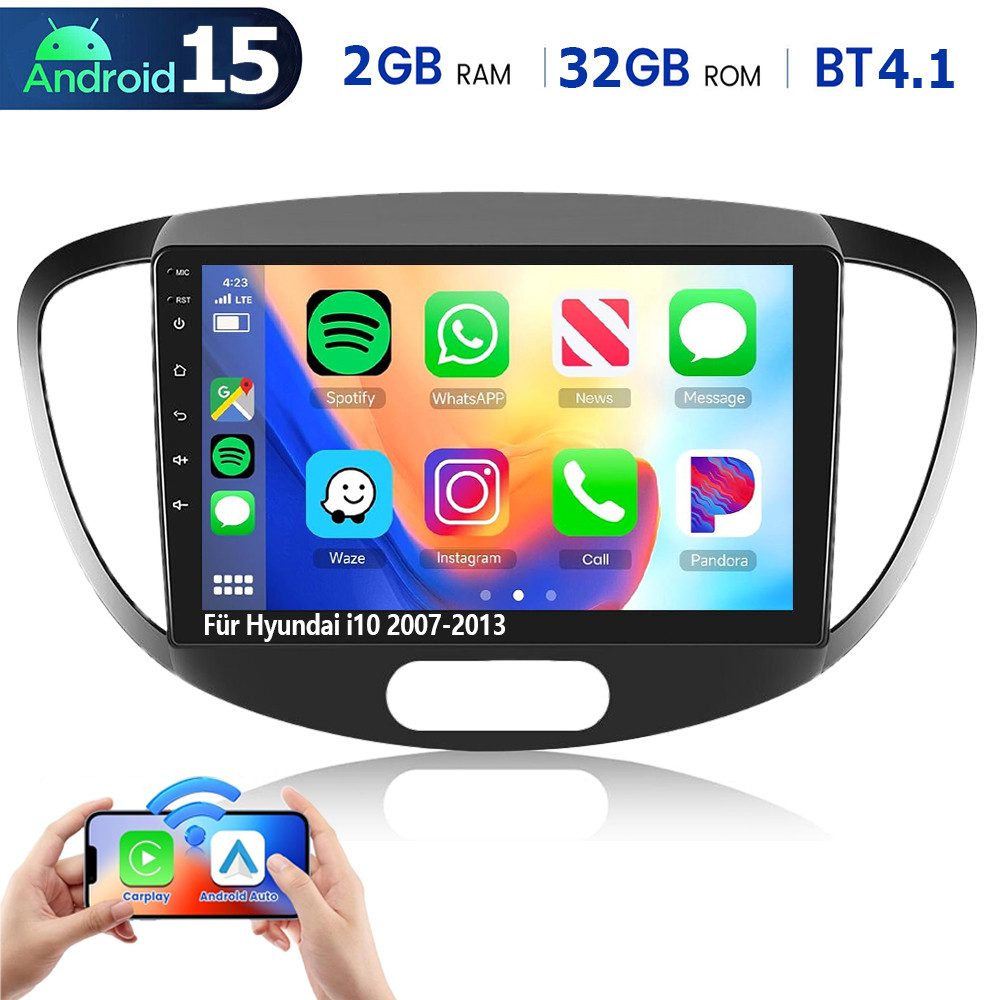 ESSGOO 64G Android 15 Autoradio für Hyundai i10 2007-2013 Carplay Navi GPS BT Autoradio (RDS, FM, AM, DAB+ (optional), ASP, Wireless Apple Carplay & Android Auto,2 DIN,4+64GB(optional)
