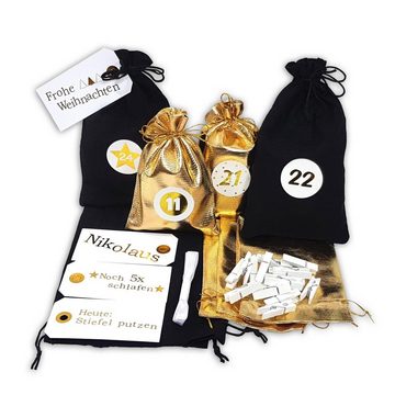 Frau WUNDERVoll Kalender zum Selbstbasteln Adventskalender Schneeflöckchen Beutel Gold-Metall