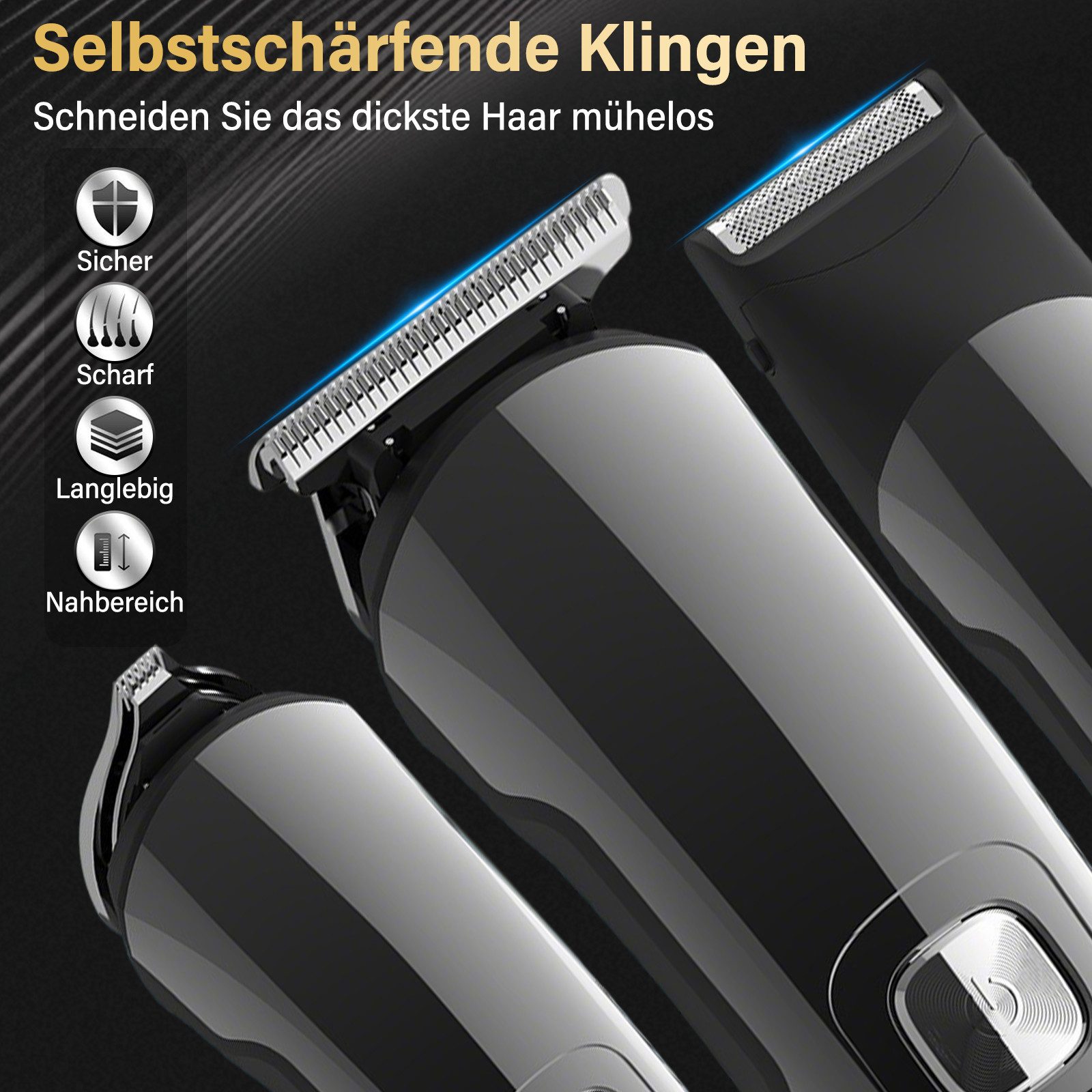 MOPUEA Haar- und Bartschneider Elektrisch Haarschneidemaschine Profi Haarschneider, Elektrischer Haartrimmer, Bartschneider männer Haartrimmer, mit Aufbewahrungshalter, Umhang, Schmieröl und anderem Zubehör