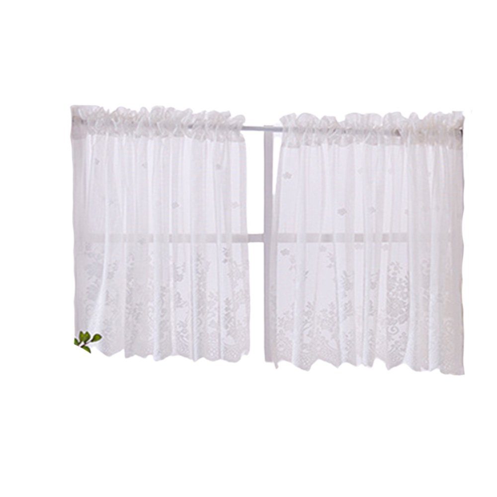 Scheibengardine Scheibengardinen Transparent Weiß Einfarbige FELIXLEO 2er Voile 74*61cm Set