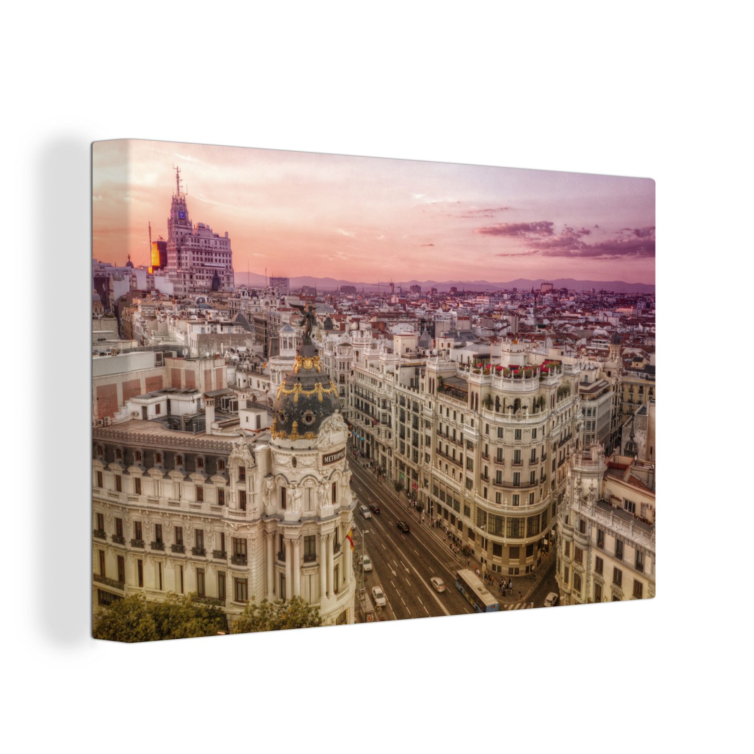 OneMillionCanvasses® Leinwandbild Skyline - Madrid Wandbild (1 Spanien, Wanddeko, St), - cm 30x20 Aufhängefertig, Leinwandbilder