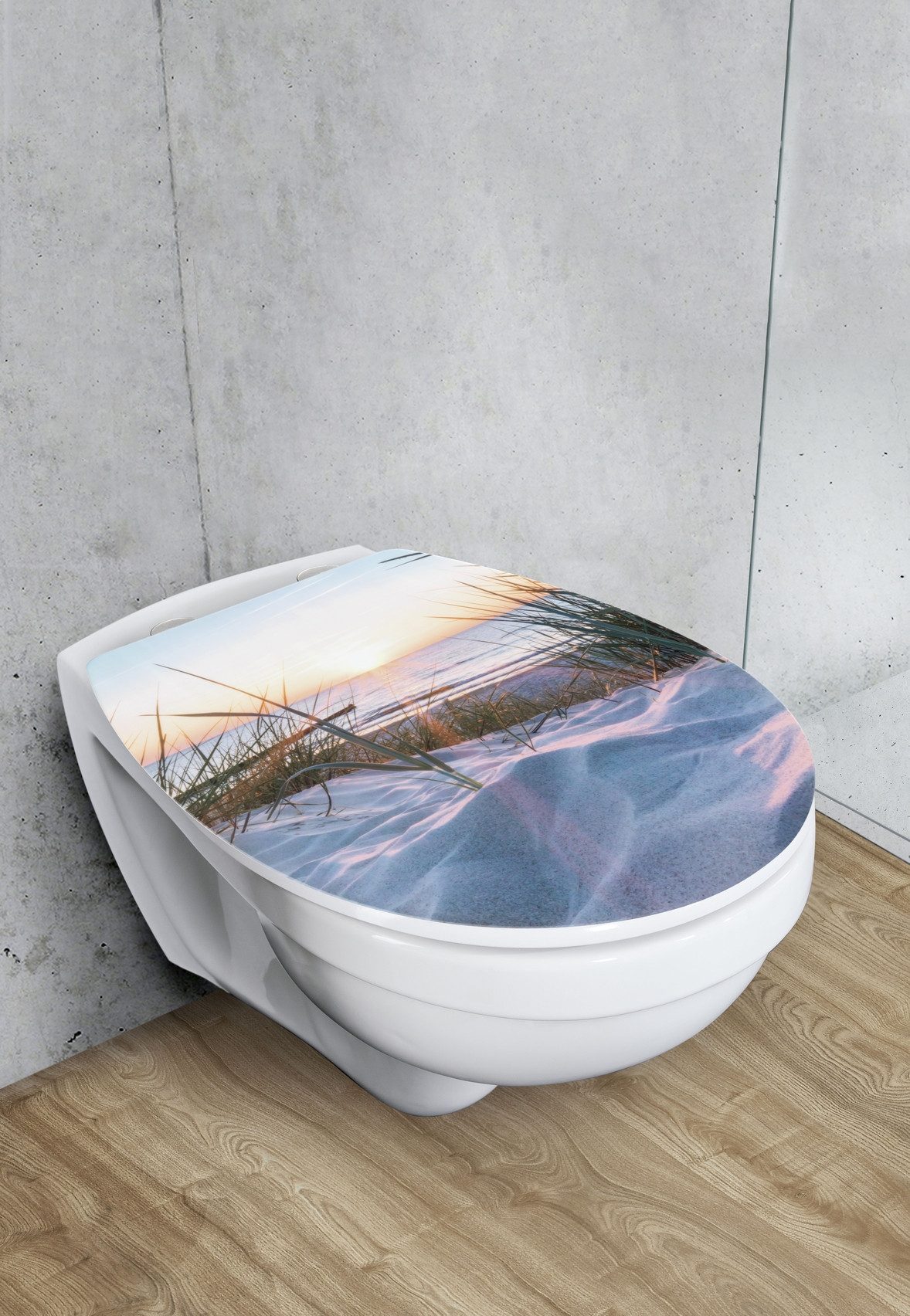 WENKO WC-Sitz Baltic, glänzender Toilettensitz aus Thermoplast mit Motiv, Absenkautomatik