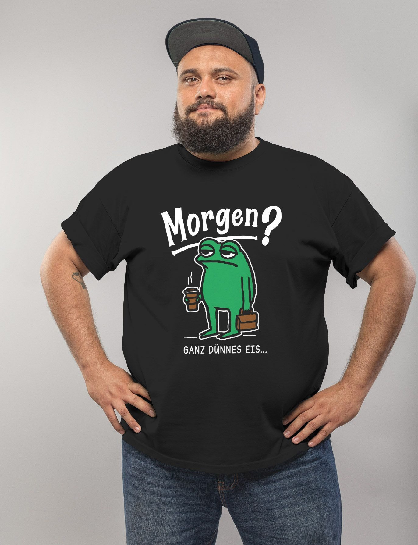 MoonWorks Print-Shirt Herren T-Shirt Frosch Spruch Morgenmuffel Ganz dünnes günstig online kaufen