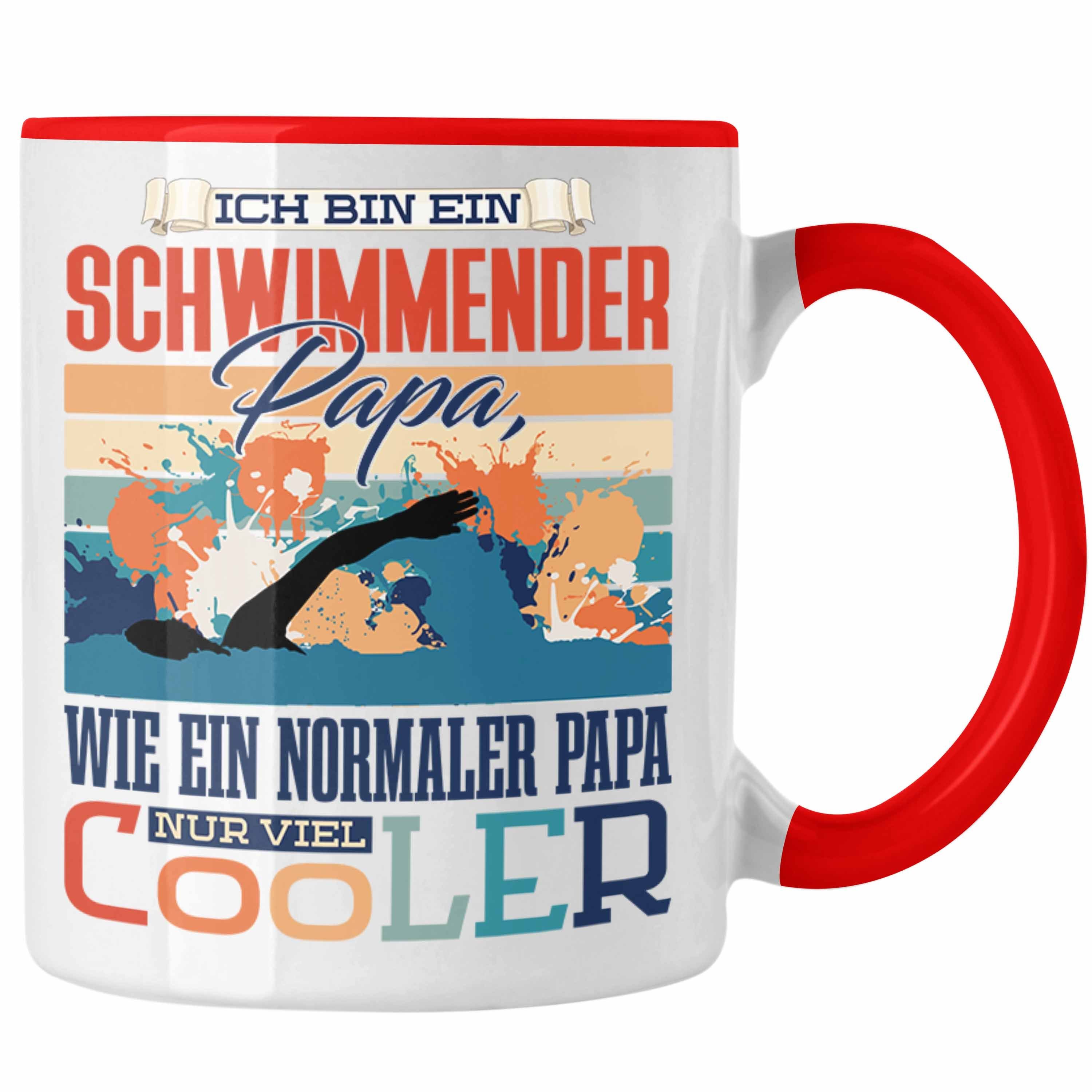 Trendation Tasse Trendation - Schwimmen Papa Tasse Geschenk Vater Geschenkidee zum Vate Rot