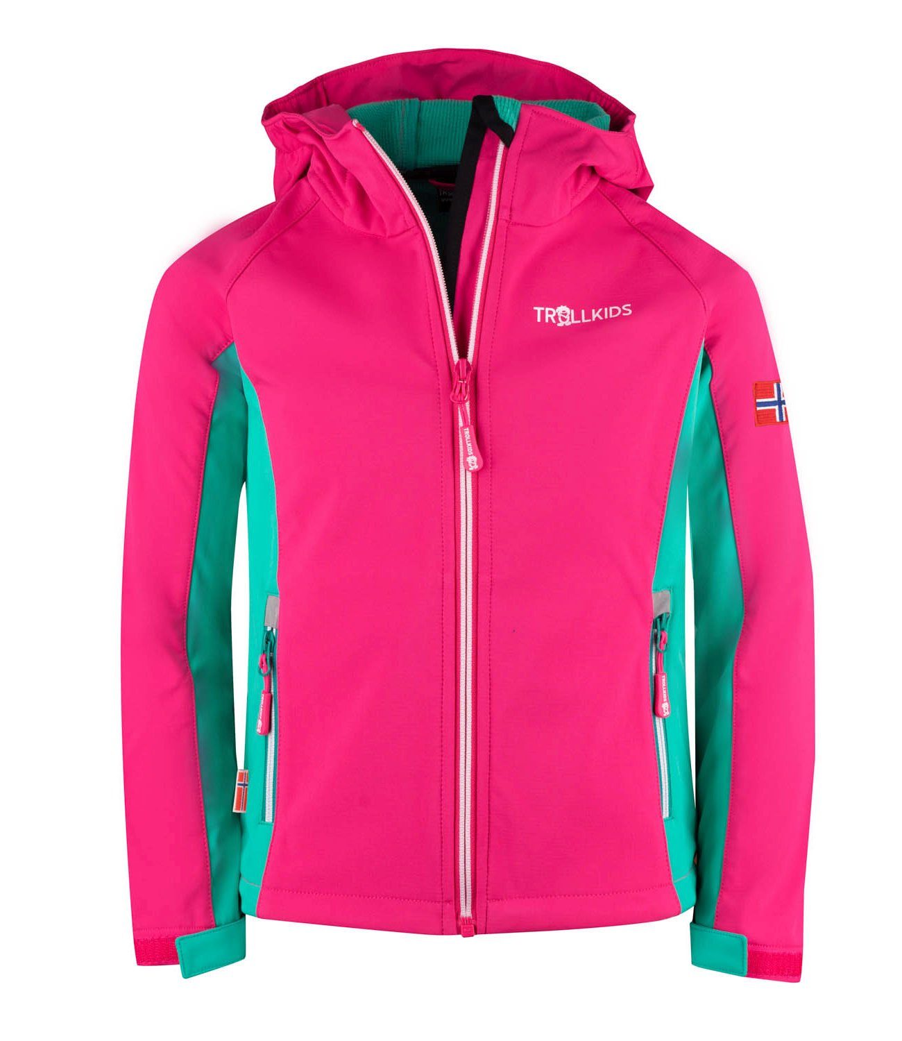 TROLLKIDS Softshelljacke Kristiansand Wasserabweisend Grün/Pink