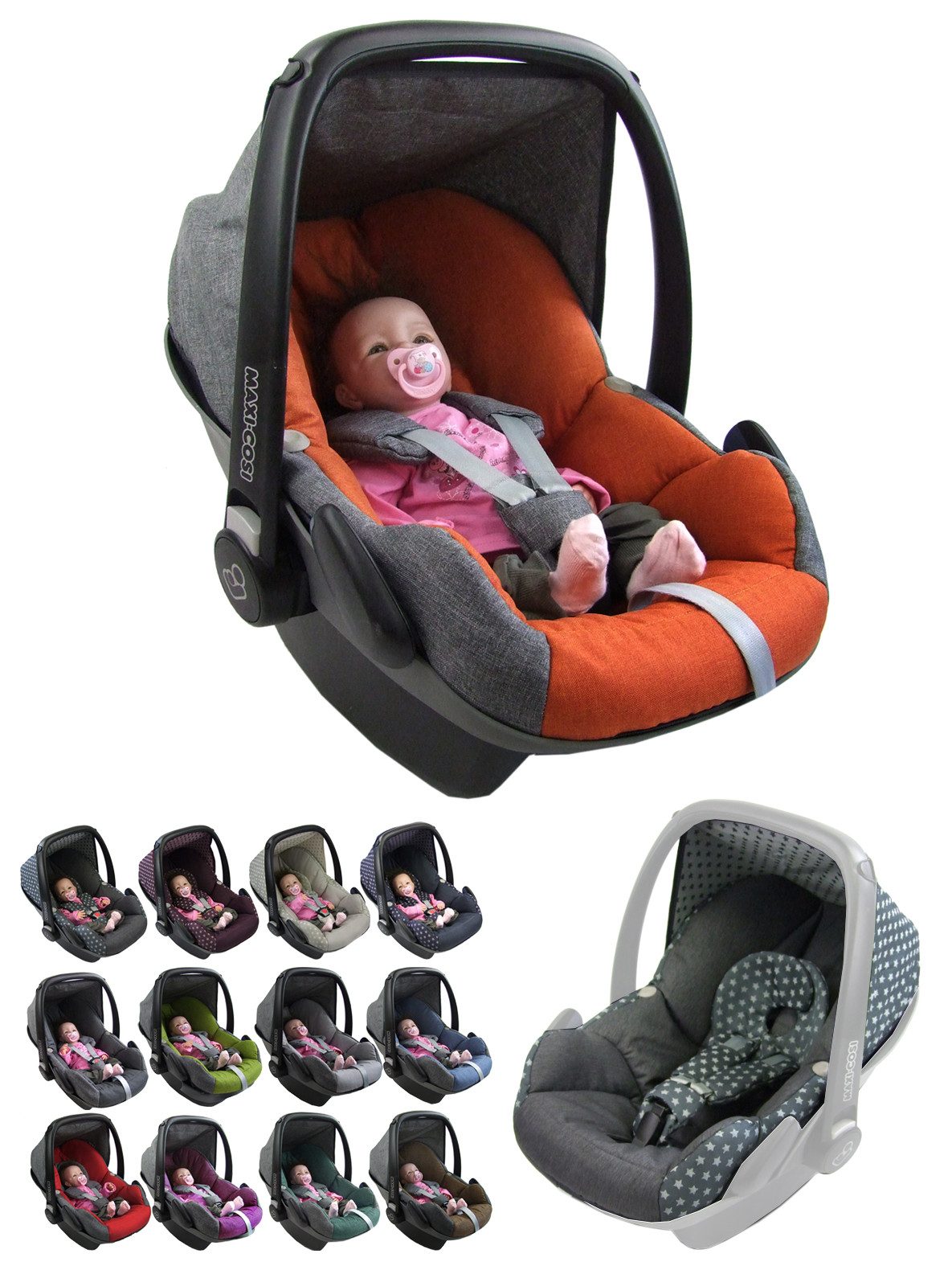 BambiniWelt by Rafael K. Babyschale Ersatzbezug kompatibel mit Maxi Cosi Pebble Babyschale 5-tlg, ab: 0+, bis: 14 Monate