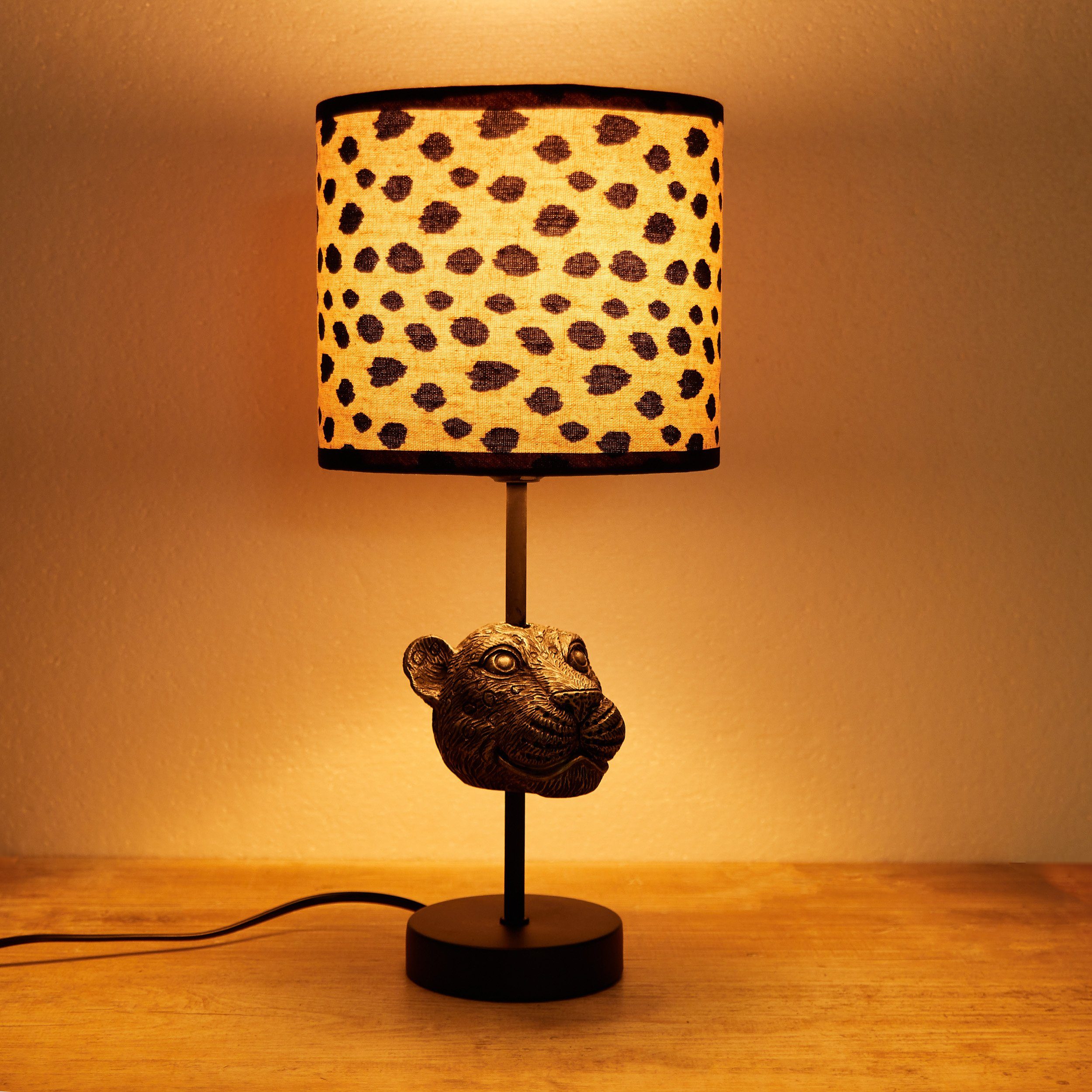 BRUBAKER Nachttischlampe Tischleuchte aus Fuß Leuchtmittel, ohne Tischlampe, mit Motiv massiven Höhe cm Polyresin, 40 Leopard, Lampe