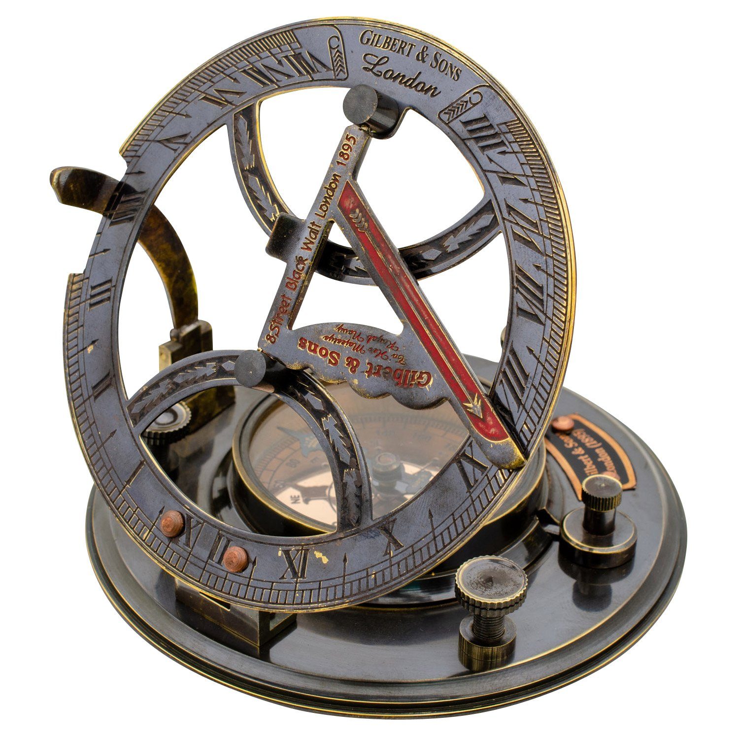 mit Repli Glas Kompass Maritim Antik-Stil Dekoration Kompass Messing Aubaho Sonnenuhr