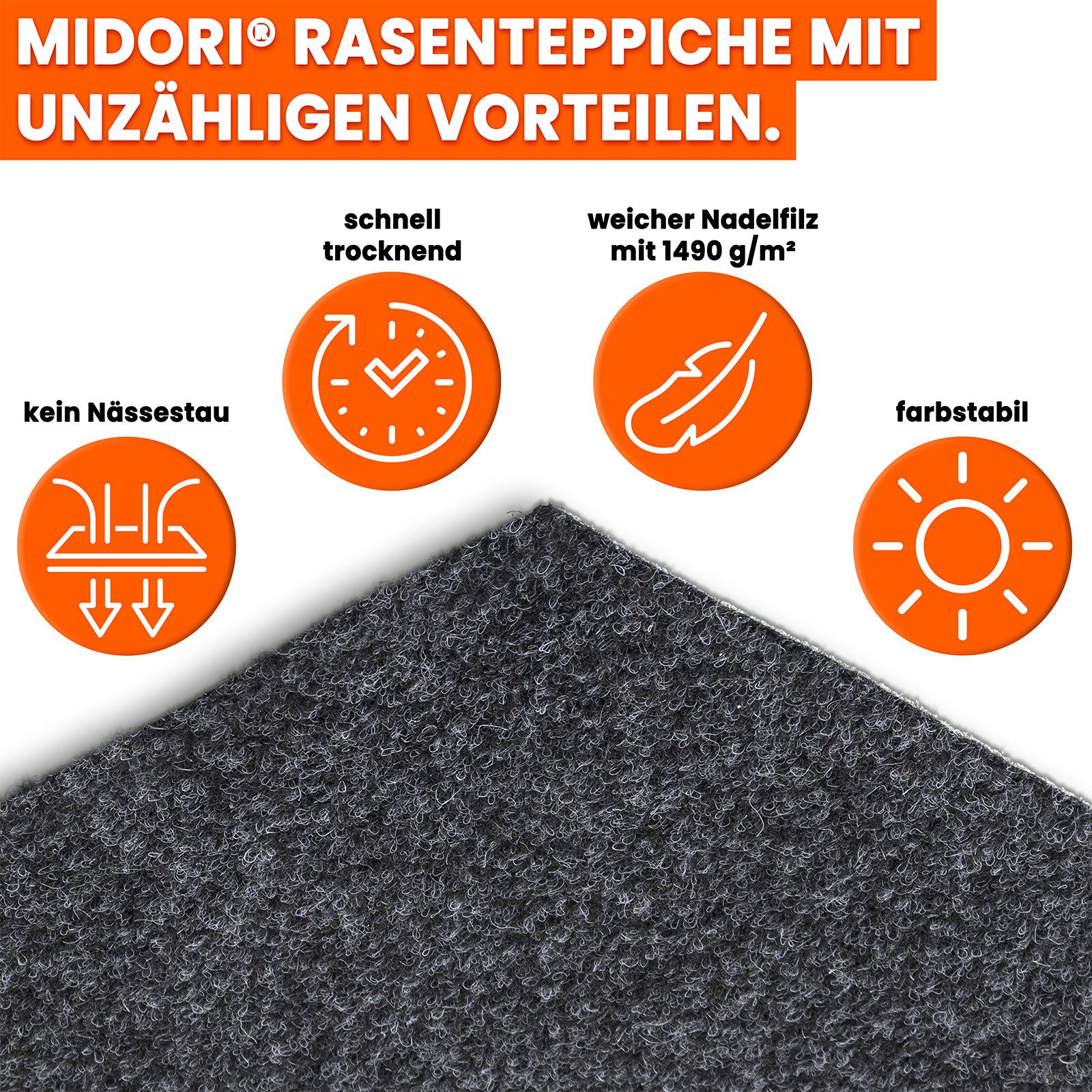Midori Rasenteppich, Rasenteppich Kunstrasen Drainage-Noppen 100 günstig online kaufen