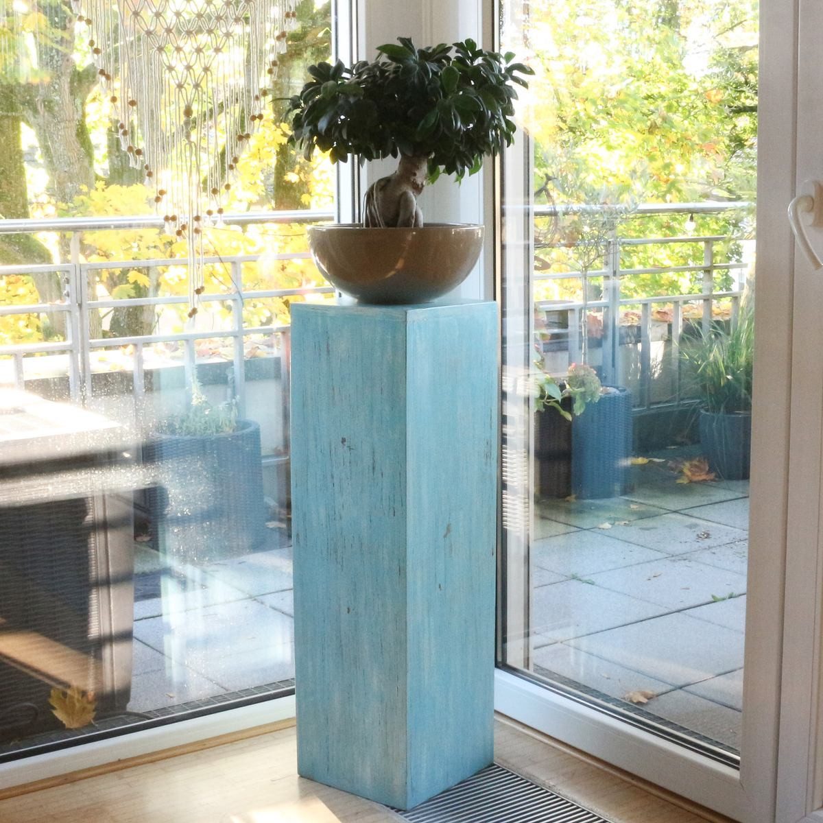 Oriental Galerie Blumenhocker Massive Holz Säule Viereckig Podest Türkis mittel 75cm (1 St)