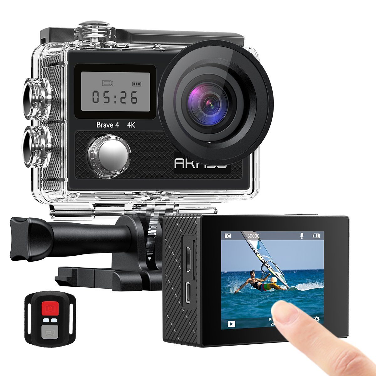 Akaso Brave 4 Action Kamera/Unterwasserkamera Action Cam (4K/24FPS, 4K 20MP, mit Bildstabilisierung Zoom Zeitraffer, Schwarz)
