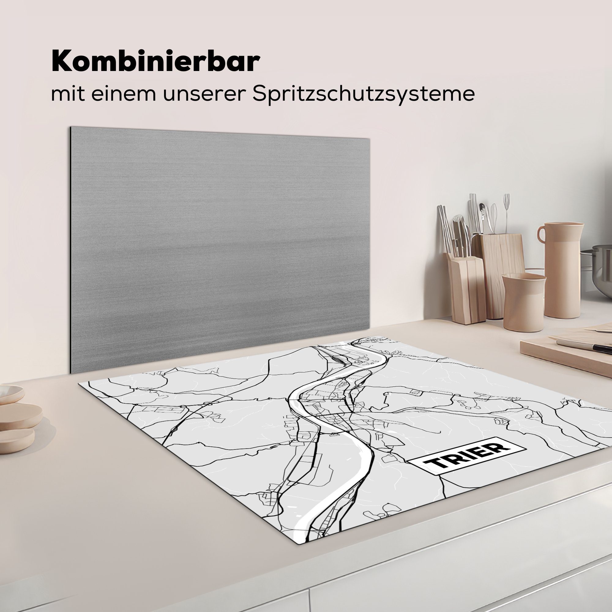 (1 78x78 tlg), Karte Vinyl, Ceranfeldabdeckung, MuchoWow für Karte, - Deutschland Arbeitsplatte Stadtplan Trier- cm, küche - - Herdblende-/Abdeckplatte