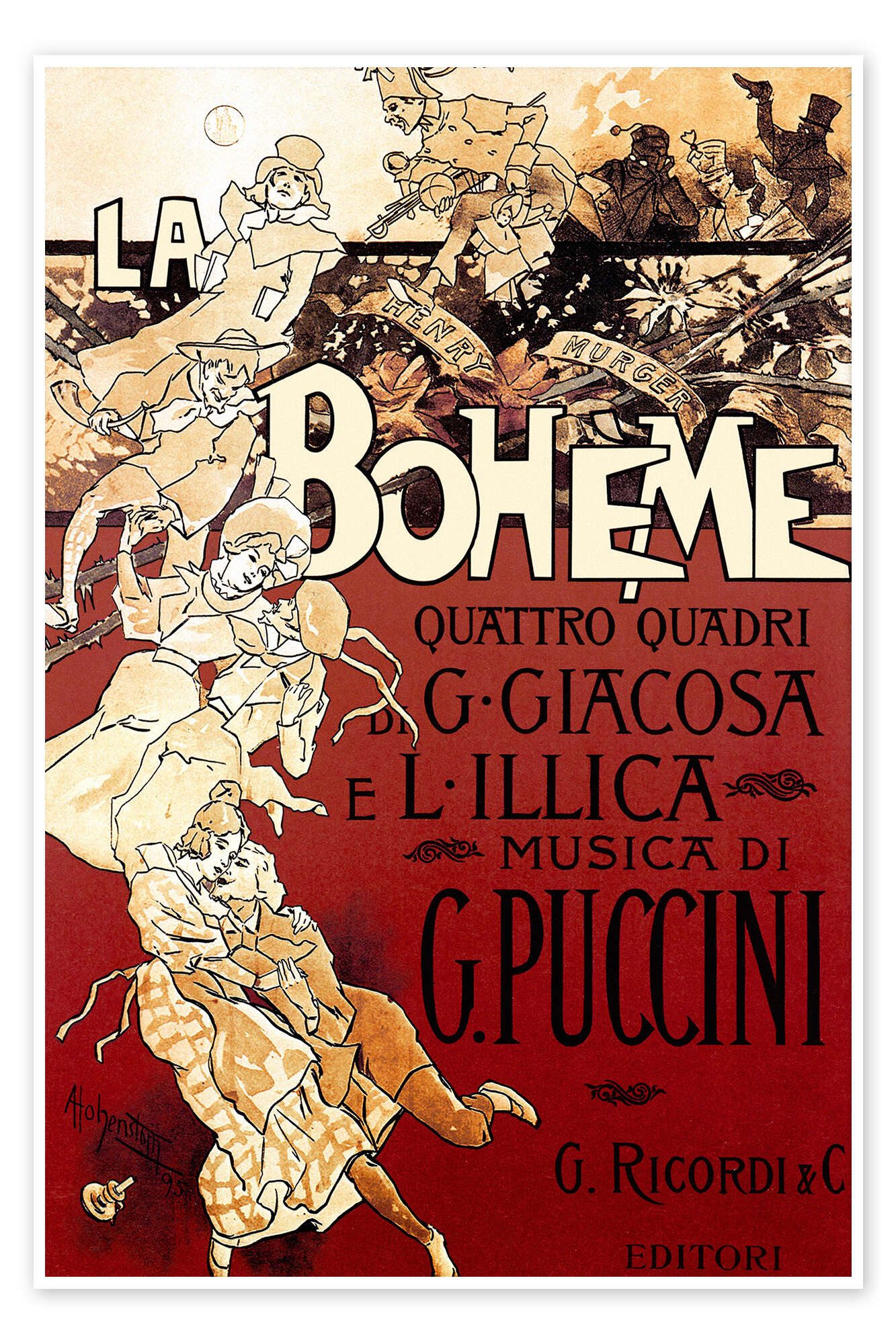 Posterlounge Poster Adolfo Hohenstein, La Boheme von Puccini, Wohnzimmer Boho Malerei
