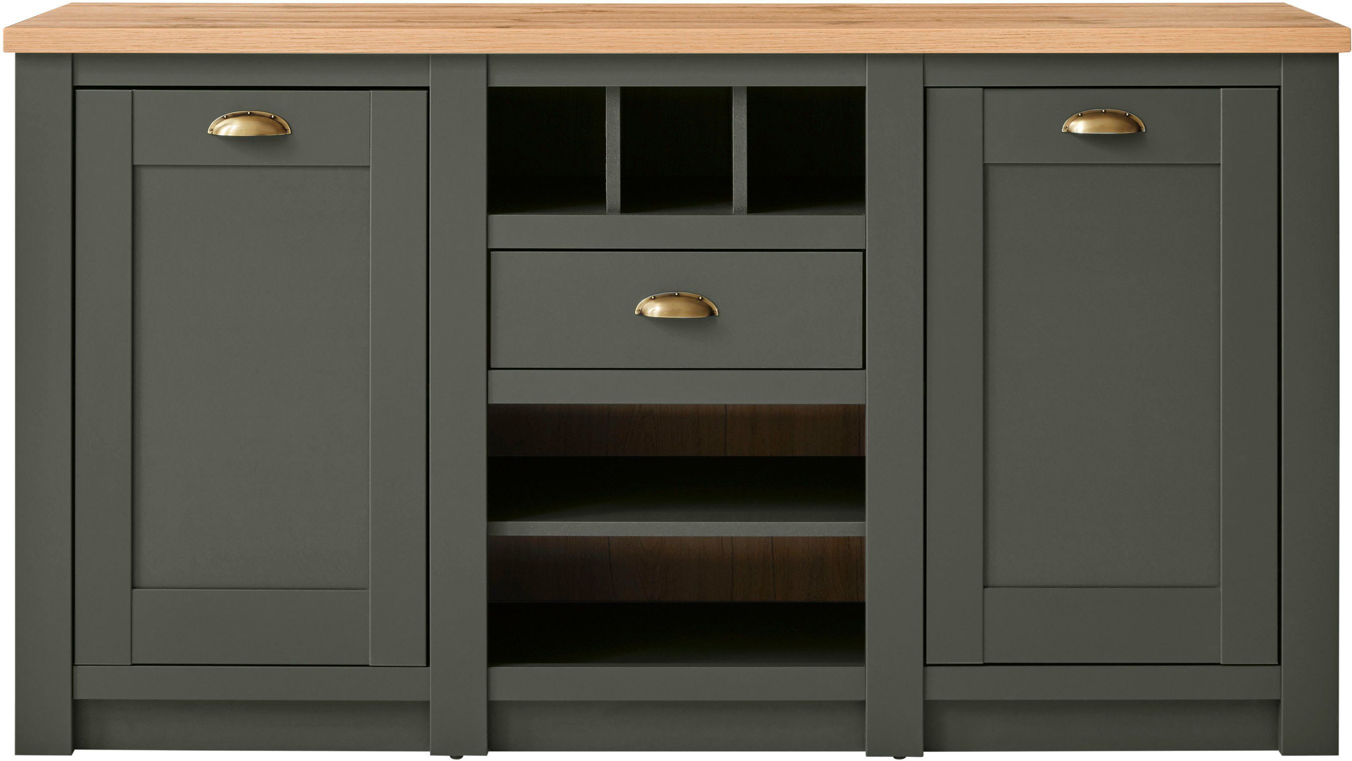 Home affaire Sideboard Cambridge, moderner Schrank, Kommode im Landhausstil, ausreichend Stauraum, messingfarbene Metallgriffe, 145 cm breit