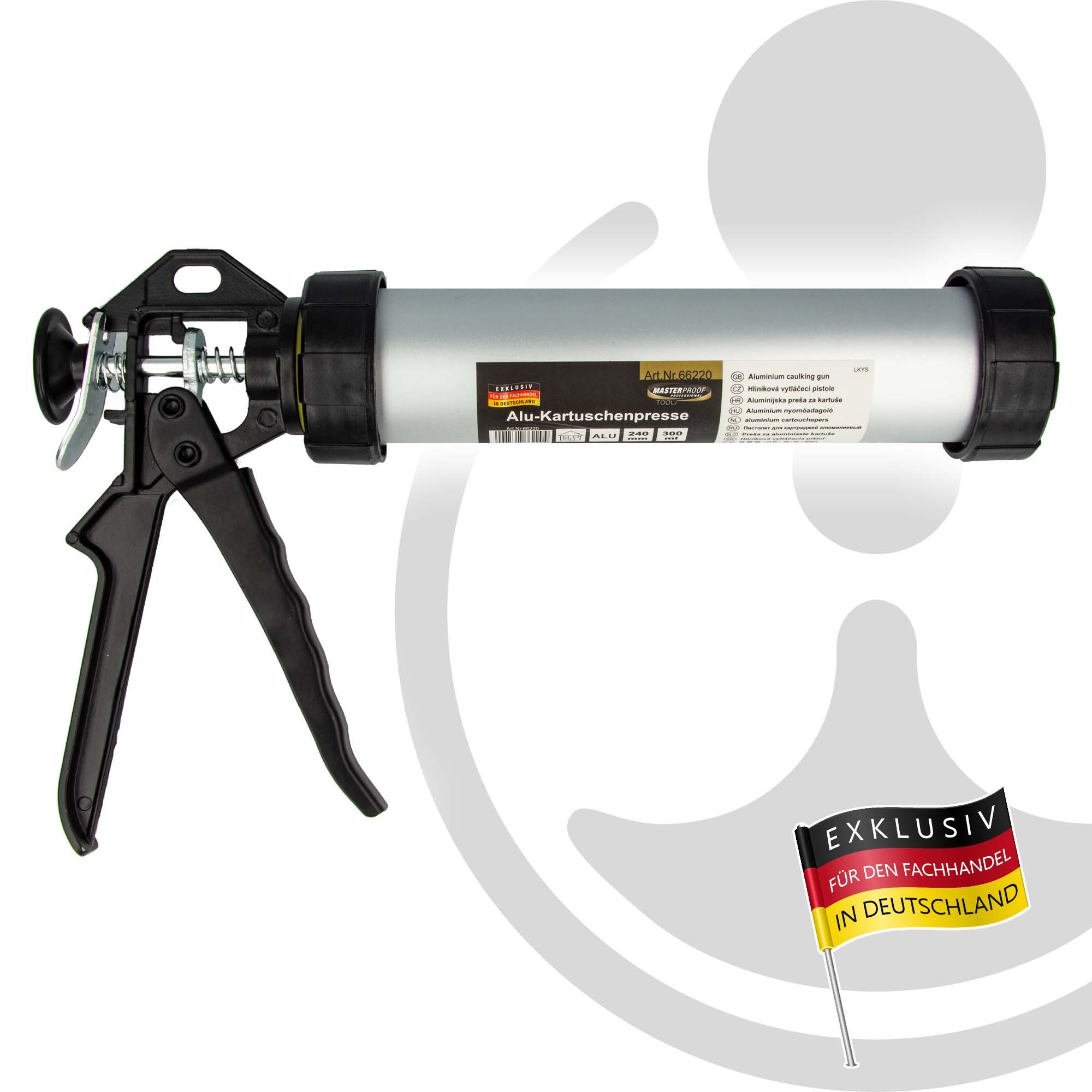 MASTERPROOF PROFESIONAL Kartuschenpistole Alu-Kartuschenpresse für Silikon, Acryl & Kleber mit Kartusche 310 ml
