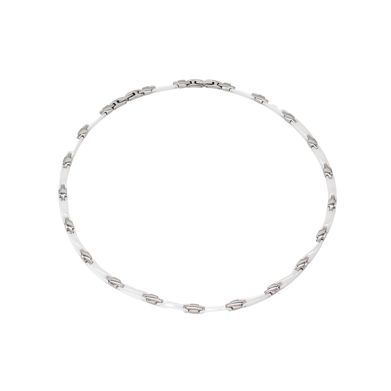 Collier Kette Collier aus Keramik und Edelstahl Damenkette Weiß, Silber