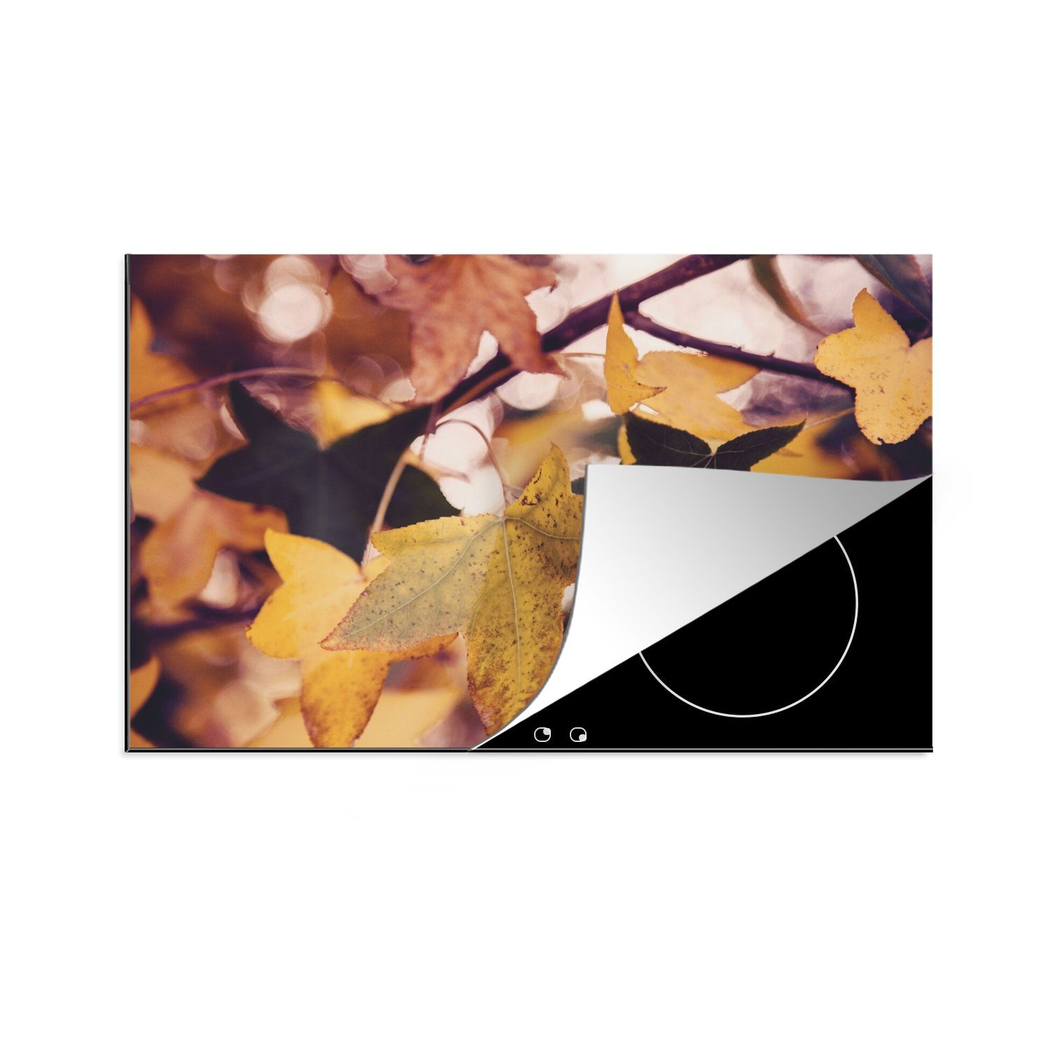 MuchoWow Herdblende-/Abdeckplatte Blätter - Ahorn - Herbst - Jahreszeiten, Vinyl, (1 tlg), 80x52 cm, Induktionskochfeld Schutz für die küche, Ceranfeldabdeckung