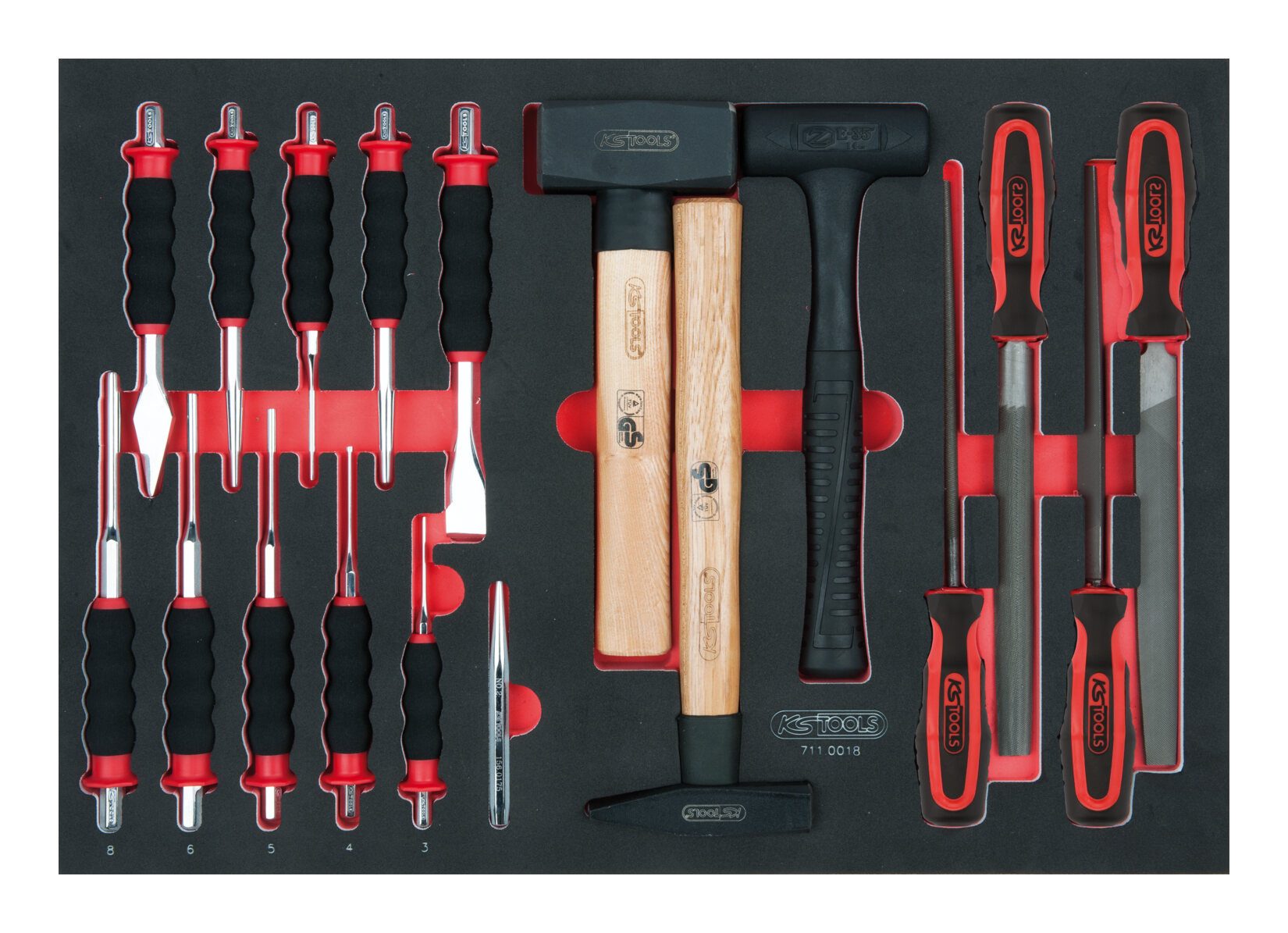 KS Tools Werkzeugwagen, (18-tlg), SCS Feilen-, Meißel- und Hammer-Satz, 18-teilig in 1/1 Systemeinlage