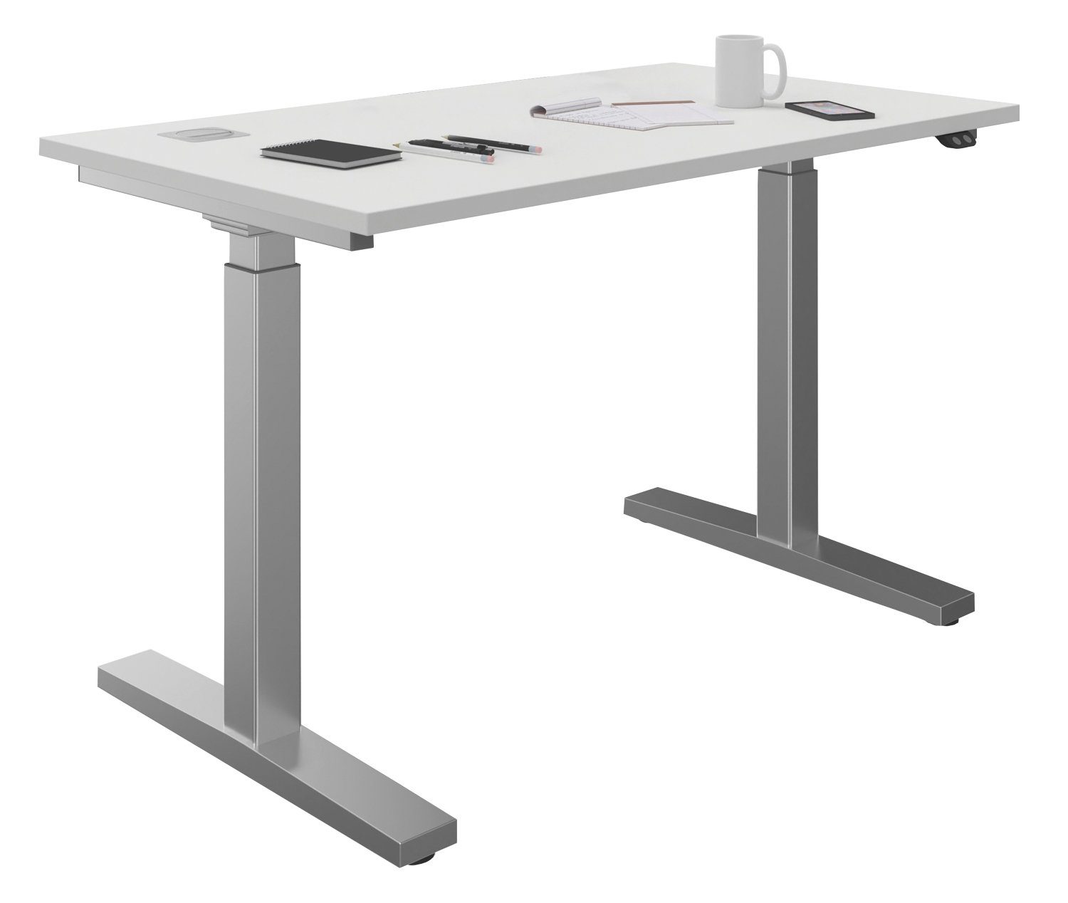 Schreibtisch Computertisch DESK, Grau, Weiß, 160 x 70 x 80 cm, elektrisch höhenverstellbar, mit Motor und Auffahrschutz