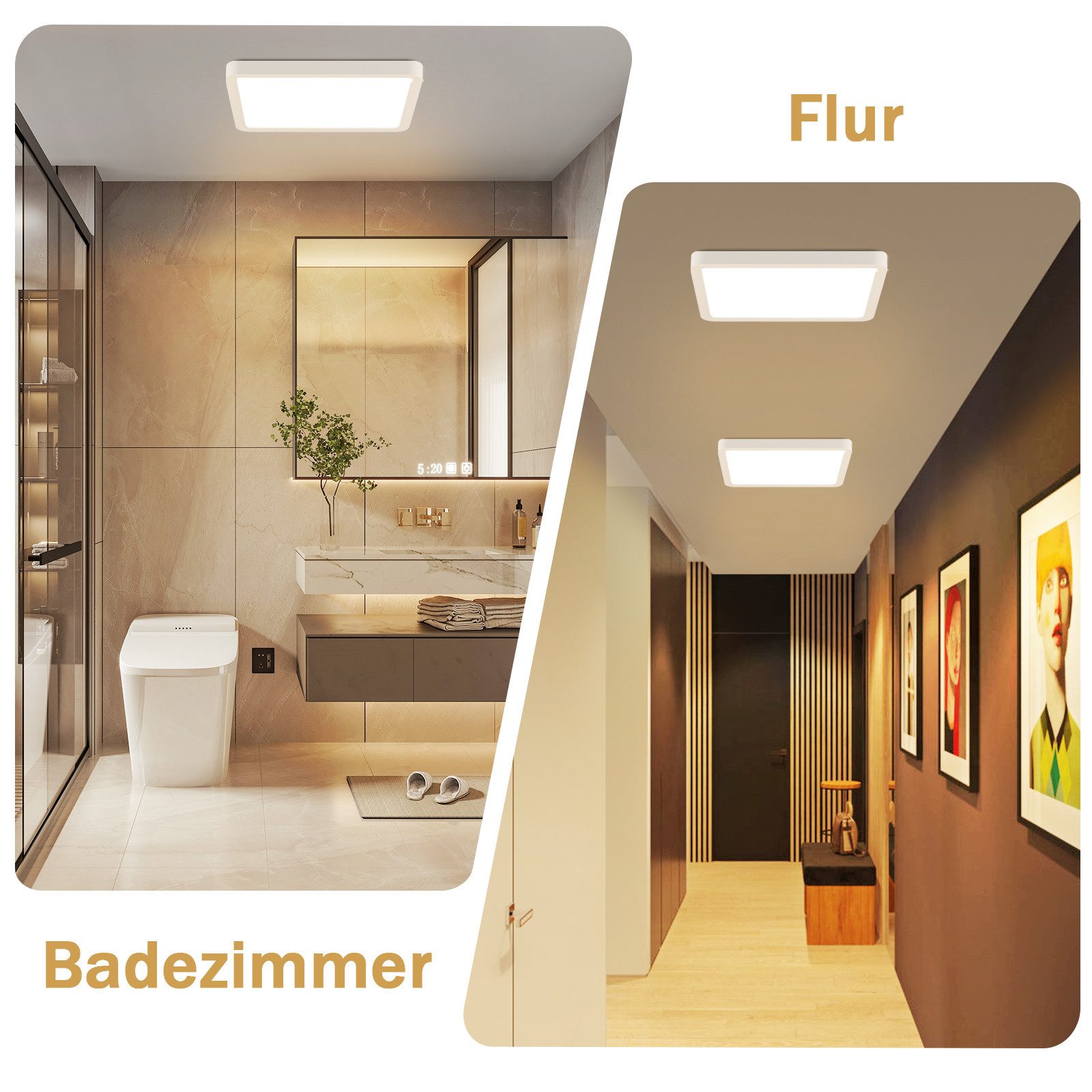 Nettlife LED Panel LED Deckenleuchte Flach 23CM 3000/6500K 18W, LED fest integriert, Warmweiß, Deckenbeleuchtung zimmerlampe Küchenlampe Flurlampe – Bild 5 von 5