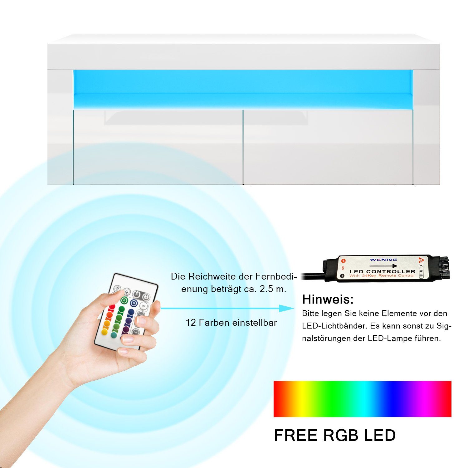 SONNI Lowboard TV Lowboard weiss Hochglanz mit LED Beleuchtung, Breite 120 günstig online kaufen