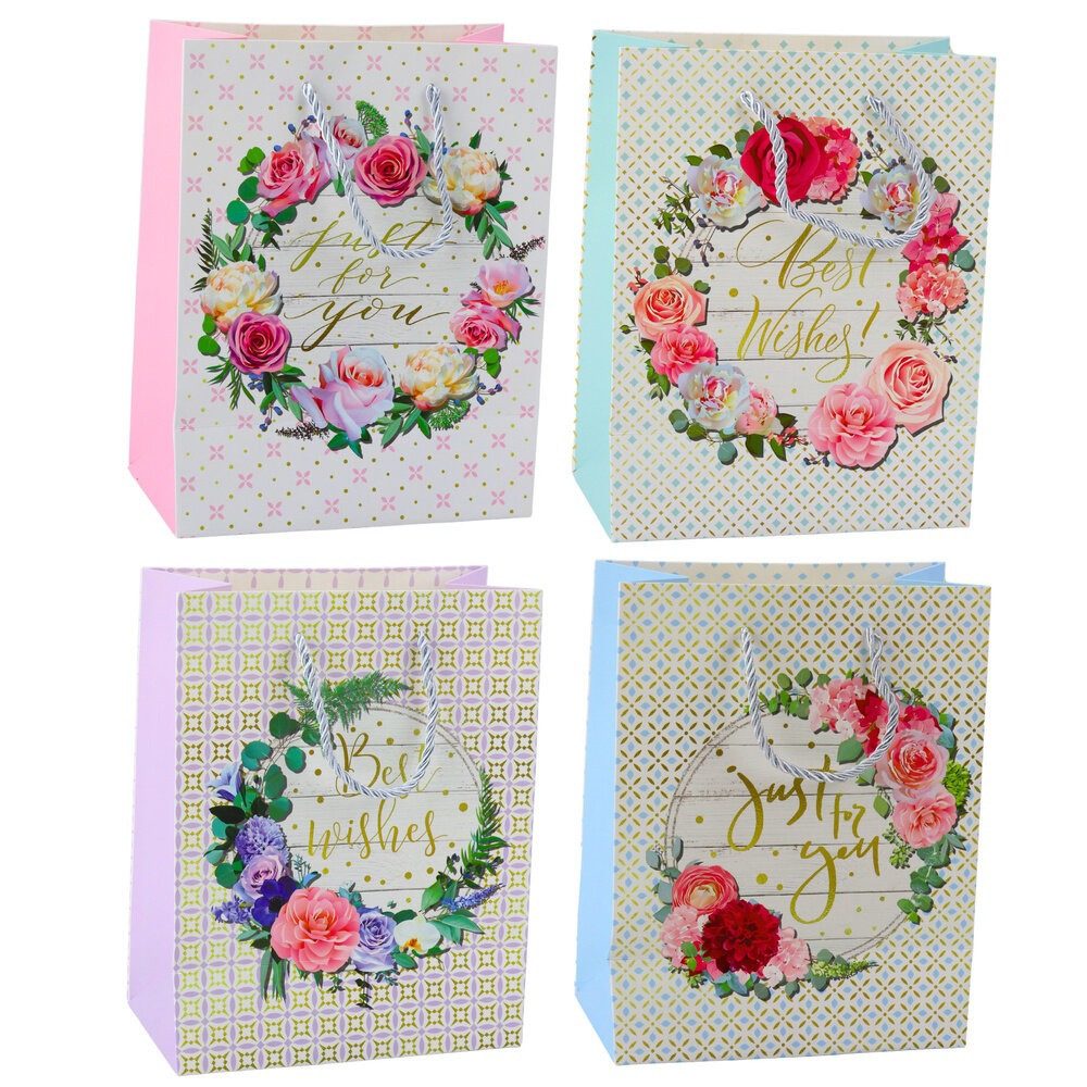 LEAN TOYS Geschenkpapier Geschenktüte Muster Blumen Beste Wünsche