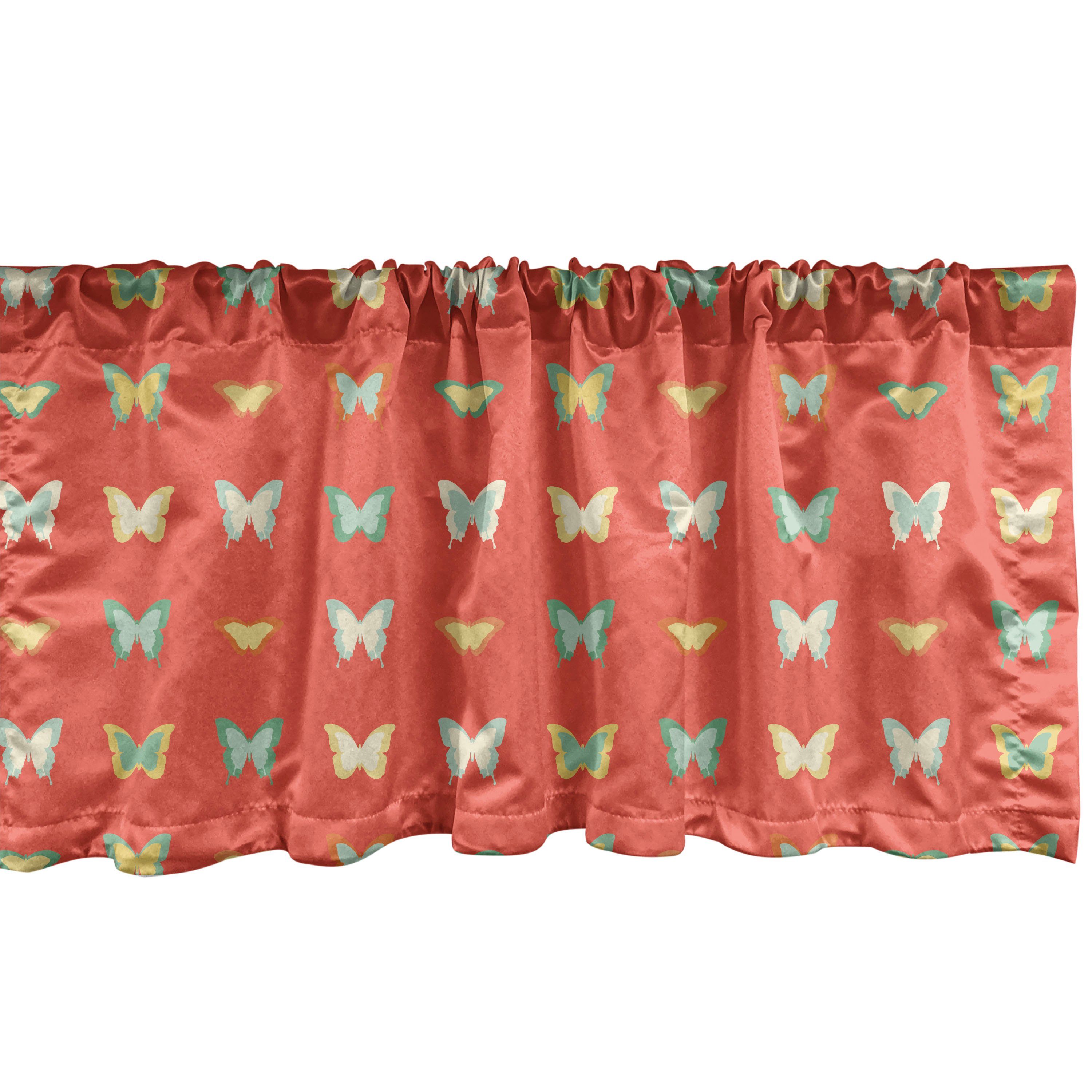 Scheibengardine Vorhang Volant für Küche Schlafzimmer Dekor mit Stangentasche, Abakuhaus, Microfaser, Retro Dainty Schmetterling Silhouetten