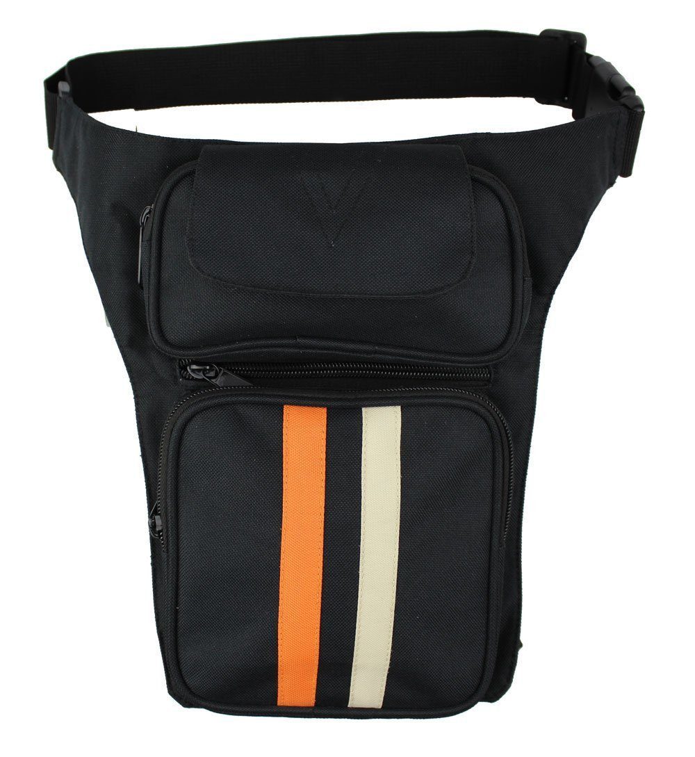 Alpha Speeds Beintasche / Bauchtasche für Motorrad & Freizeit (II Stripes) in Schwarz, 100 % wasserdicht, mit YKK Reißverschlüssen & verstellbarem Gurt