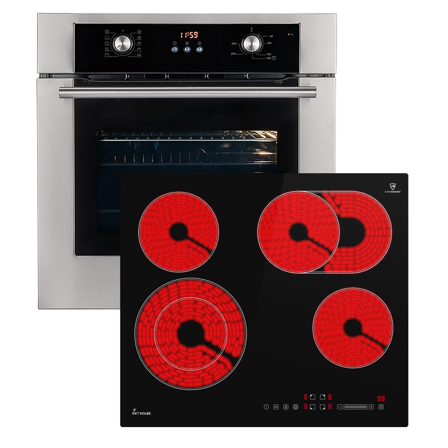 KKT KOLBE Backofen-Set Backofen und Kochfeld SET8810CH59RL, mit 2-fach Teleskopauszug, Herdset / Heißluft / Einbaubackofen / Timer / Kochmulde