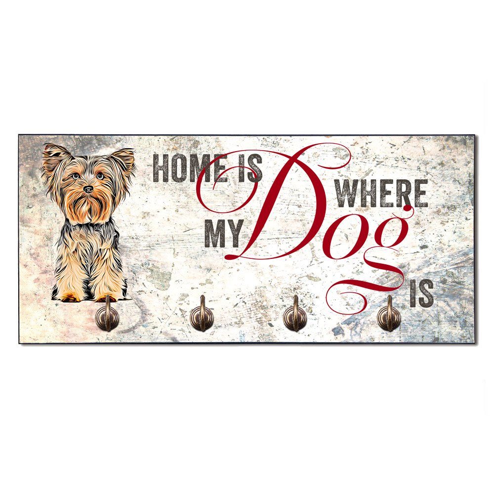 Cadouri Wandgarderobe YORKSHIRE TERRIER Hundegarderobe - Wandboard für Hundezubehör (Garderobe mit 4 Haken), MDF, mit abgeschrägten Ecken, handgefertigt, für Hundebesitzer