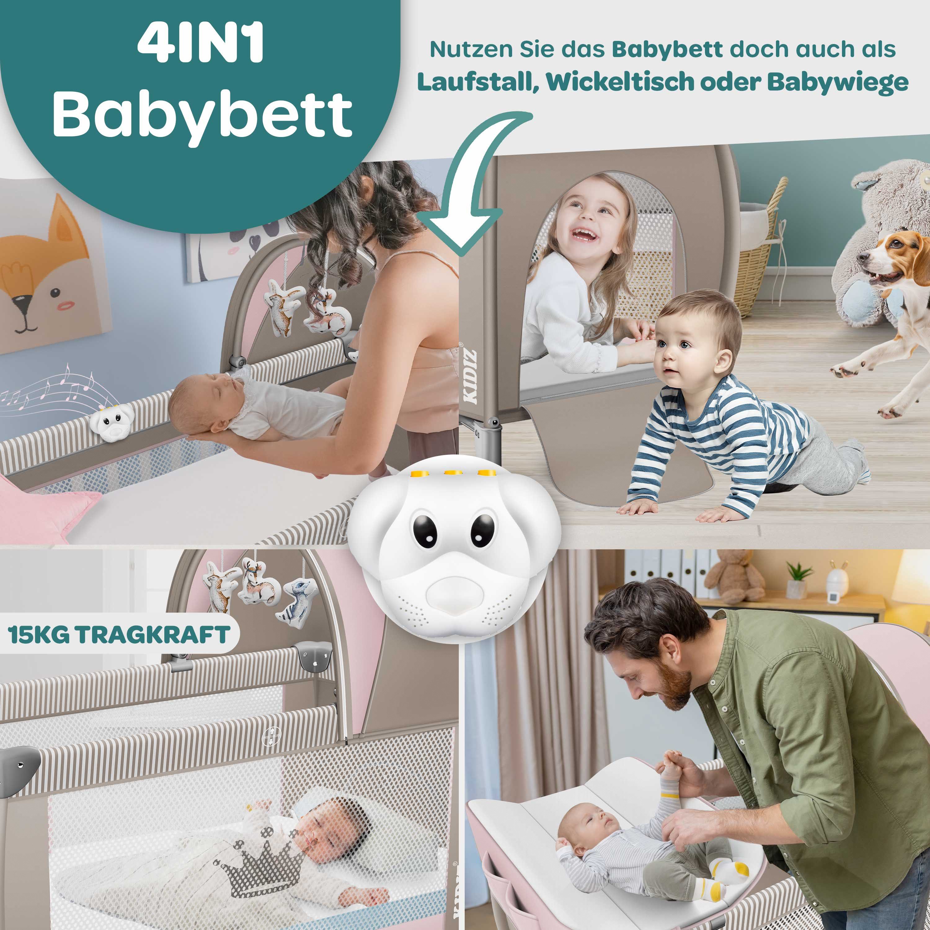 KIDIZ Baby-Reisebett, Babybett Kombi Set mit Matratze & Wickelauflage ab Geburt bis 15 kg