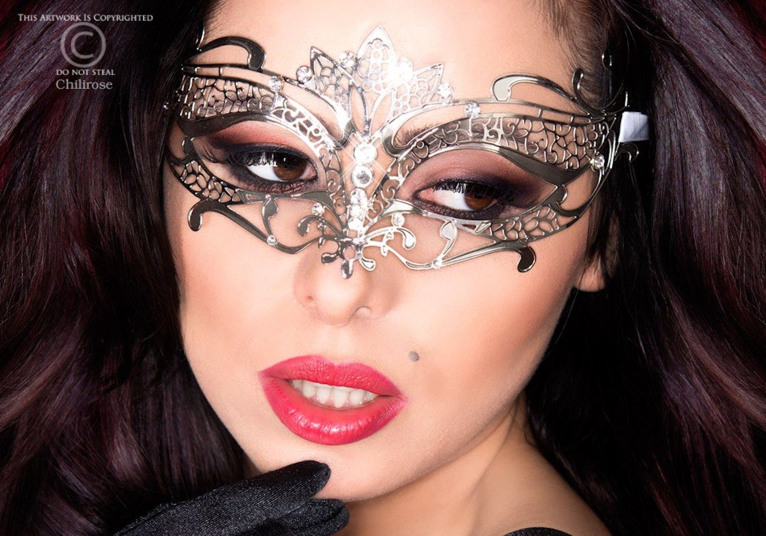 Chilirose Verkleidungsmaske Venezianische Maske mit Strass Mysterious Chili Mask CR3809 Made in EU