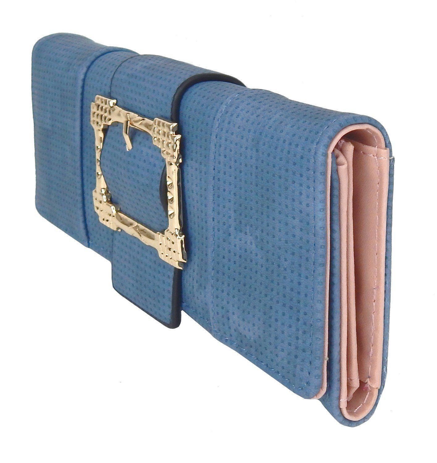 Ella Jonte Geldbörse, lange Geldbörse blau gold mit Zierschnalle Retro Style Velouroptik