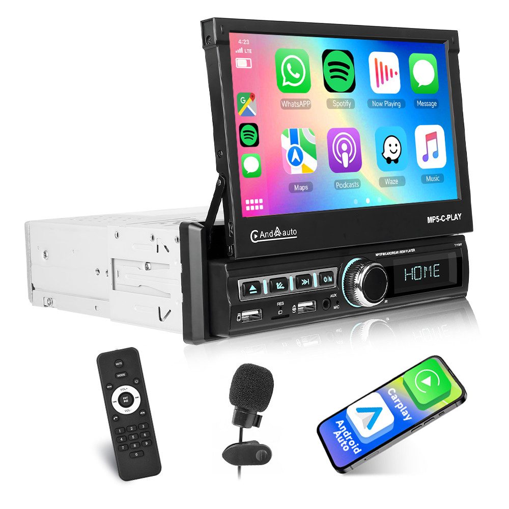 1 Din 7'' Autoradio mit Apple Carplay&Android Auto, Bluetooth FM/USB Autoradio
