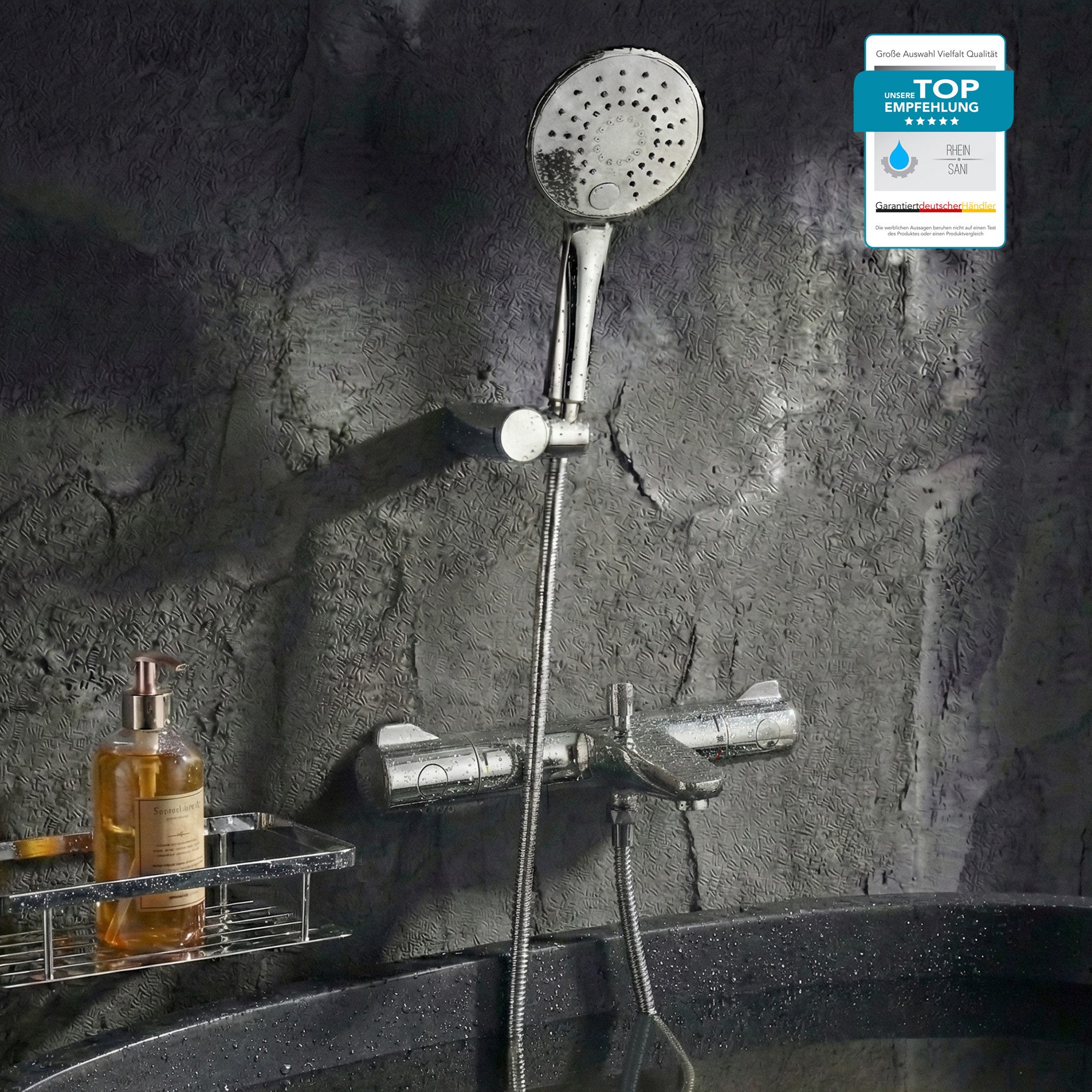 Grohe Duscharmatur Grohtherm 800 Set mit Thermostat Wannenarmatur chrom Duschset (Spar-Set) Slim Duschstange & Handbrause mit 3 Strahlarten, ohne Regendusche
