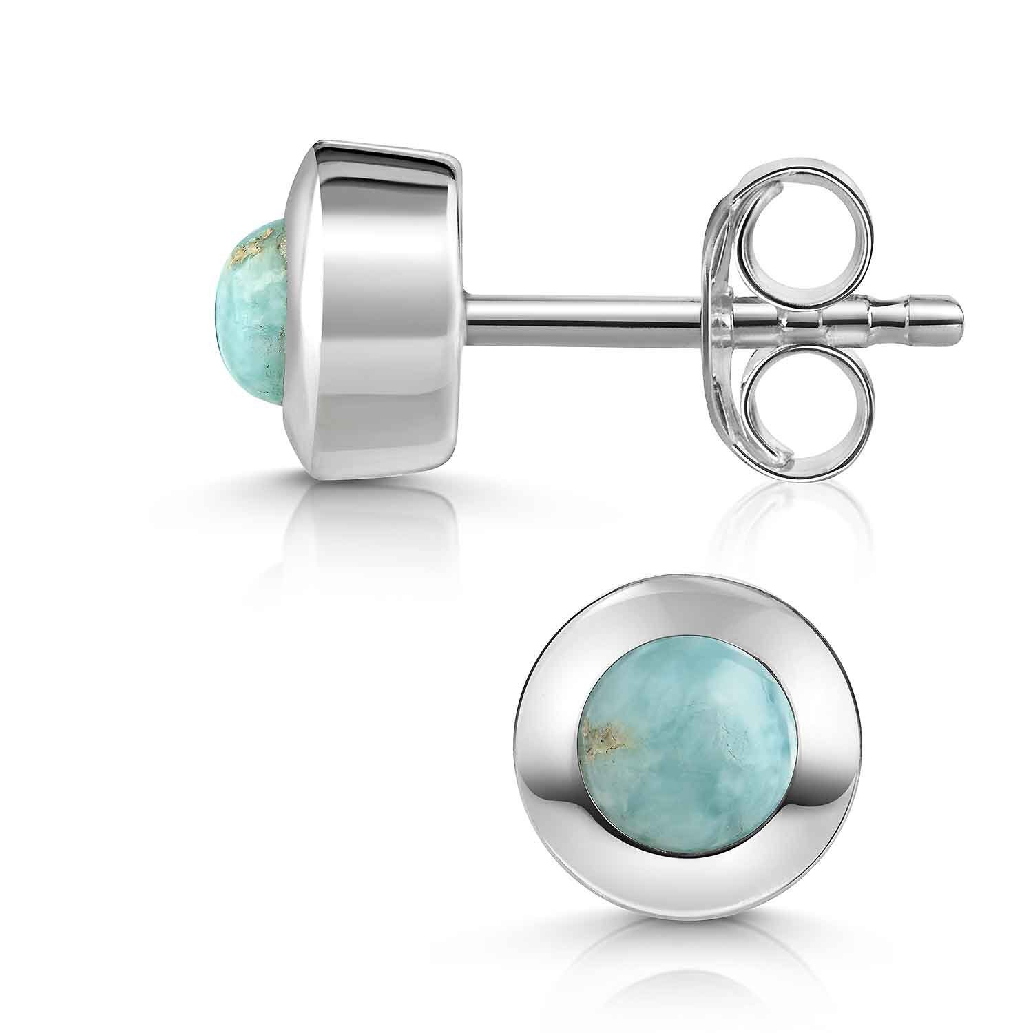 Paar Ohrstecker Larimar Edelstein Ohrringe Türkis rund SO-207
