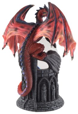 Vogler direct Gmbh Dekofigur Crystal Guardian Dragon bewacht Kristallkugel - coloriert by Veronese, Kunststein, coloriert, by Veronese, Größe: L/B/H ca. 15x11x20 cm