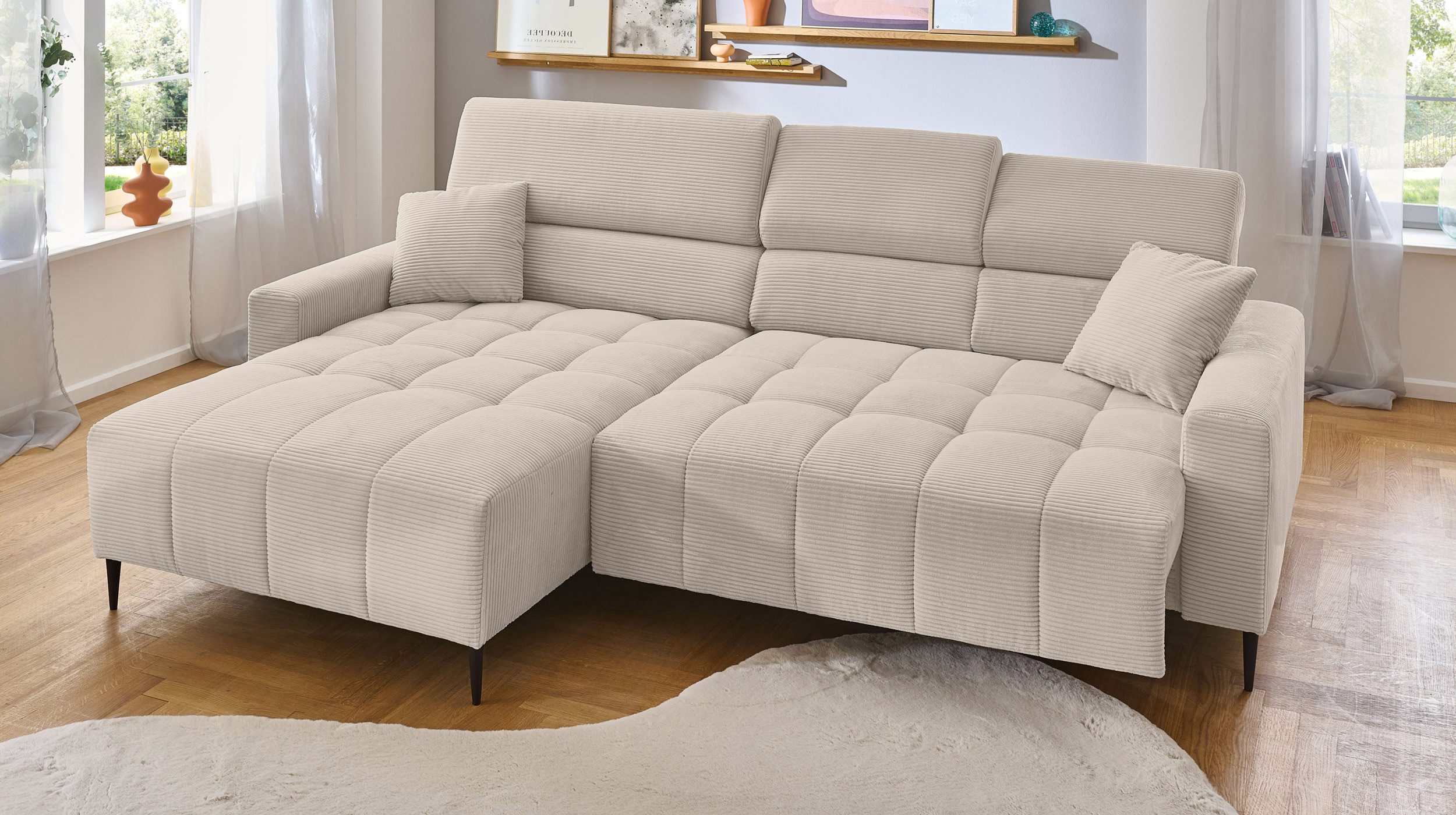 Massivart® Ecksofa Cord 256 cm / Cordsofa / Sitztiefen- & Kopfteilverstellu günstig online kaufen