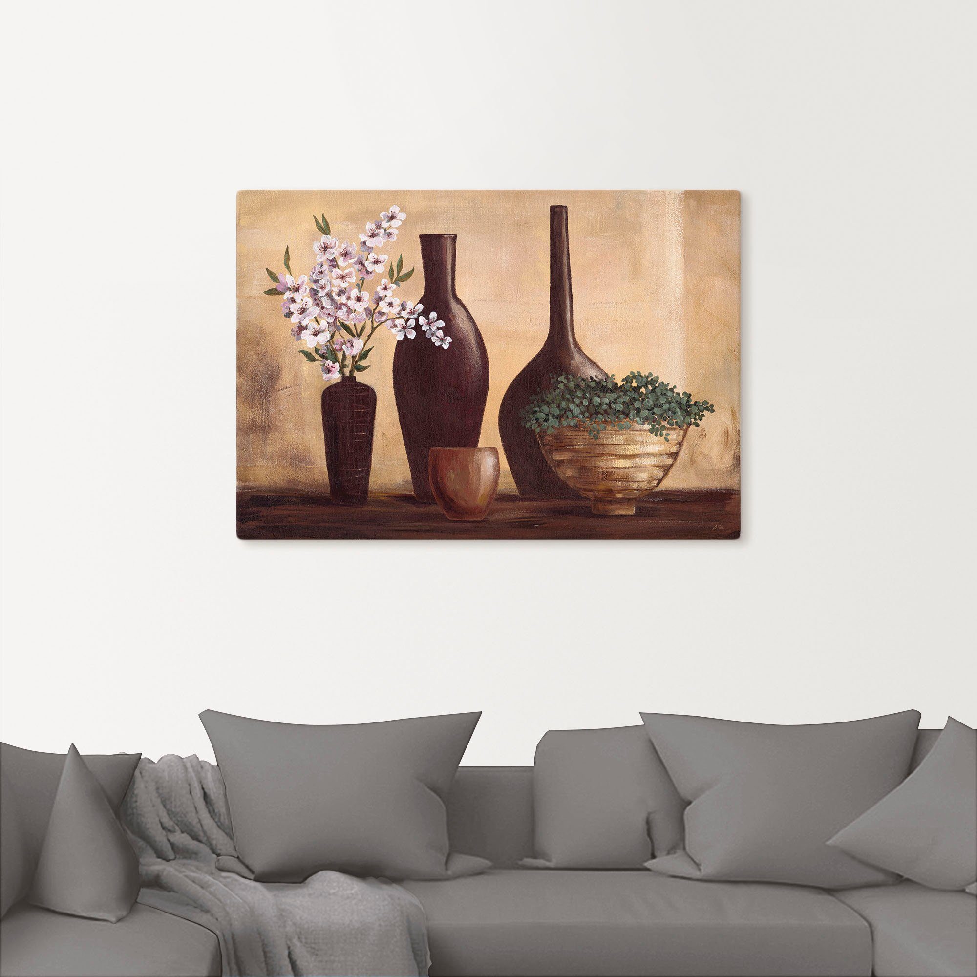 Artland Leinwandbild Stillleben in Beige II, Vasen & Töpfe (1 St), auf Holzrahmen gespannt