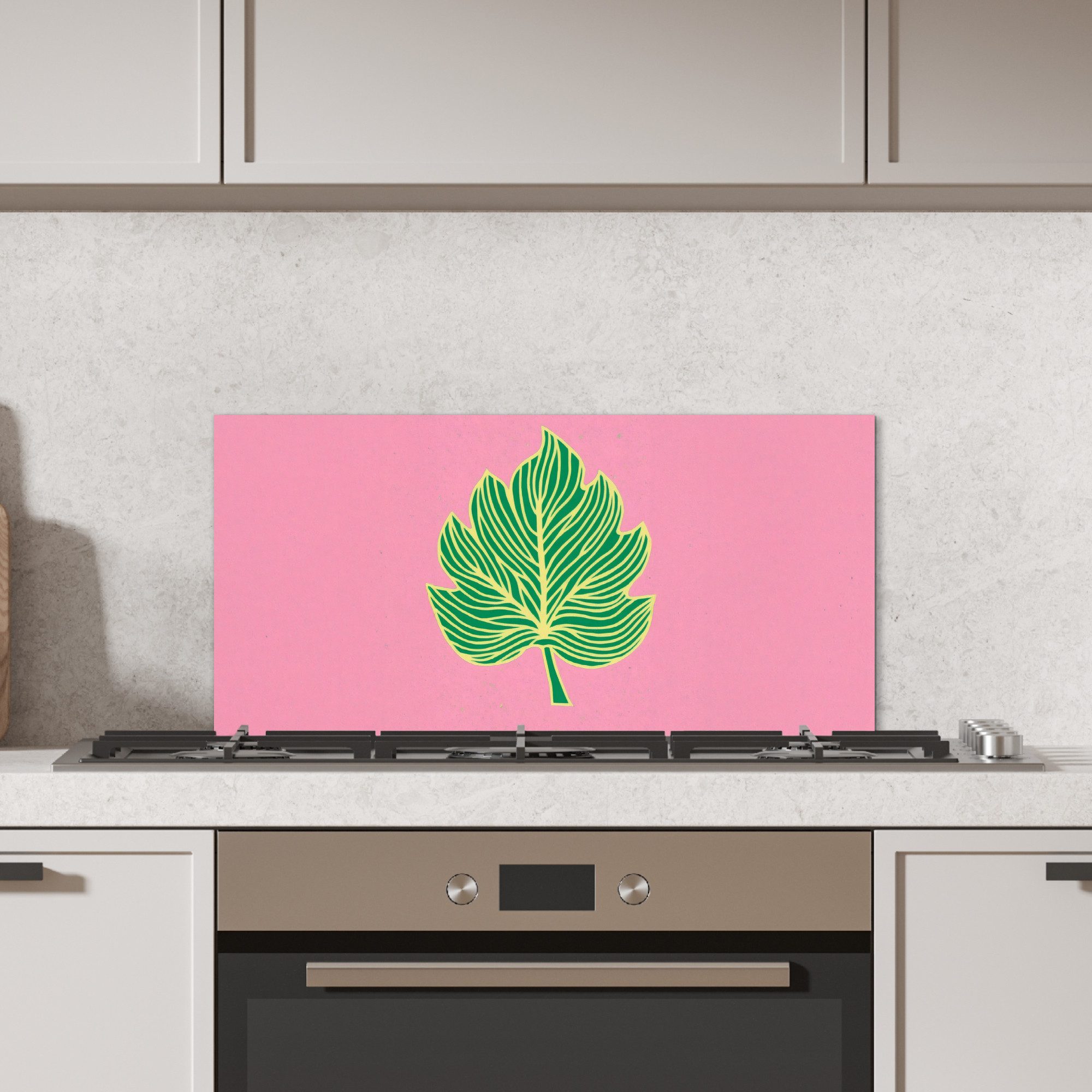 KitchenYeah Küchenrückwand Blatt - Grün - Illustration - Minimalistisch, (1-tlg), Spritzschutz Küchenrückwand, Wandschutz, 60x30 cm