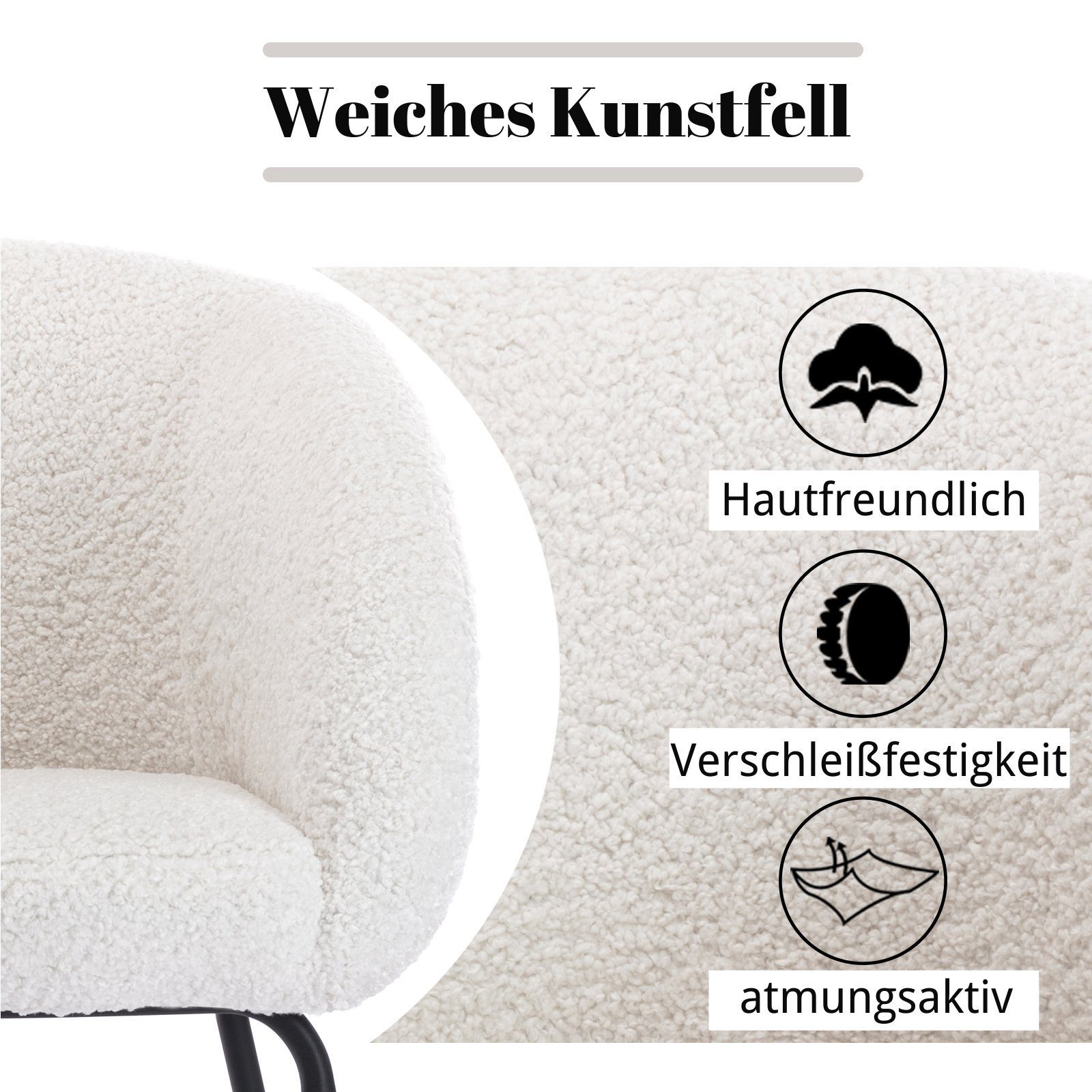 WAHSON OFFICE CHAIRS Loungesessel Sessel Kunstfell Modern Polsterstuhl – Bild 3 von 5