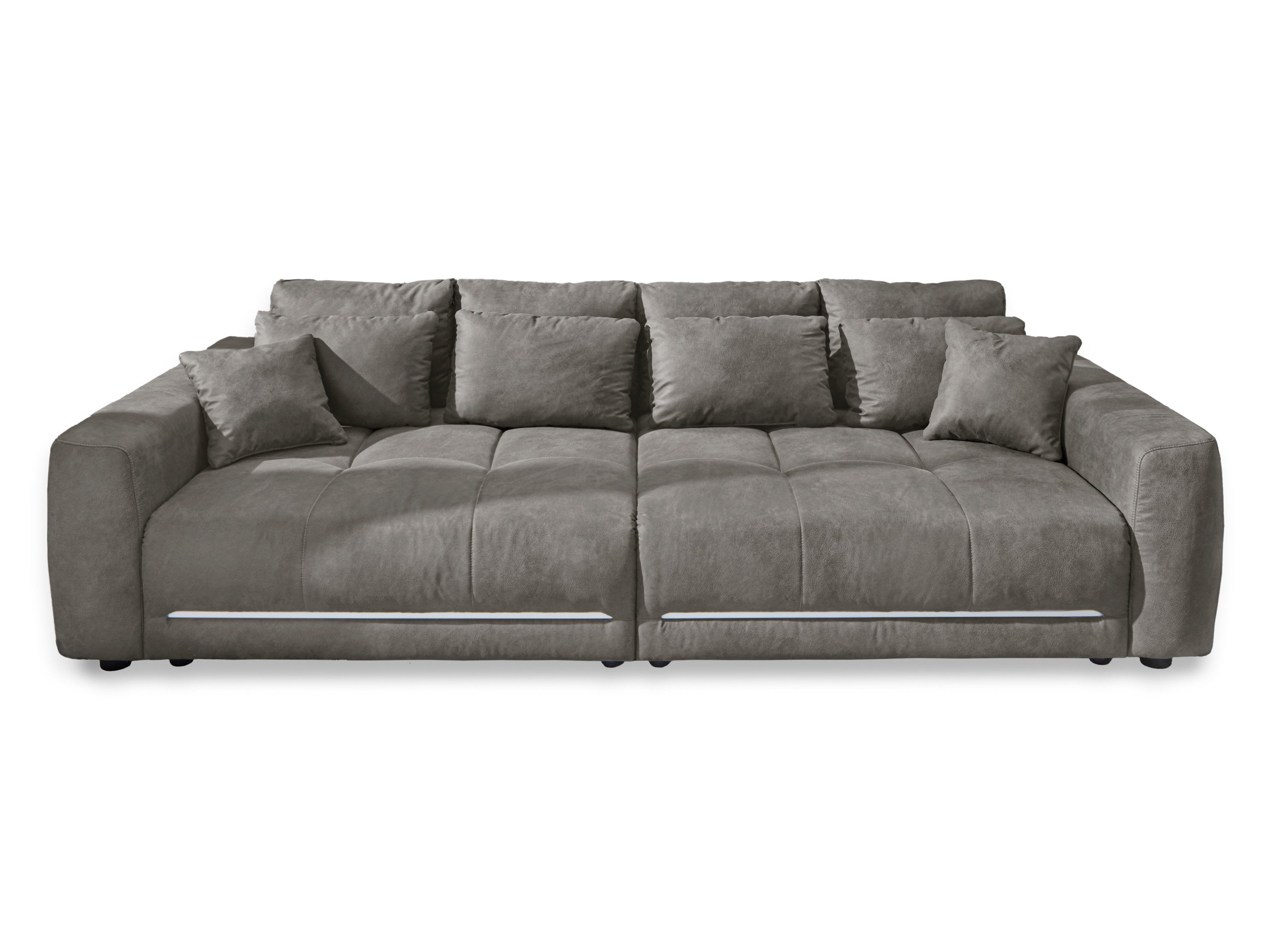 luma-home Big-Sofa 15416, XXL-Lounge Couch B294/T136/H86 cm mit RGB-LED-Beleuchtung, mit Federkern-Polsterung, viele Kissen, Mikrofaserstoff in Hellgrau