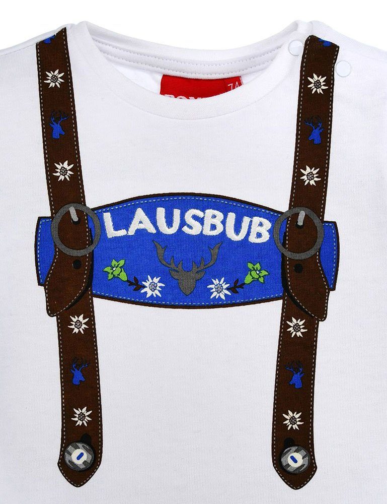 BONDI T-Shirt Baby Jungen Hosenträger Trachten "Lausbub" Shirt Blau Weiß 91325, Kurzarm
