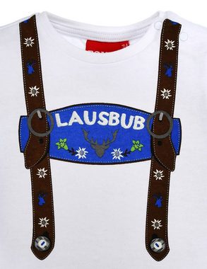BONDI T-Shirt Baby Jungen Hosenträger Trachten Shirt "Lausbub" 91325, Kurzarm Weiß Blau