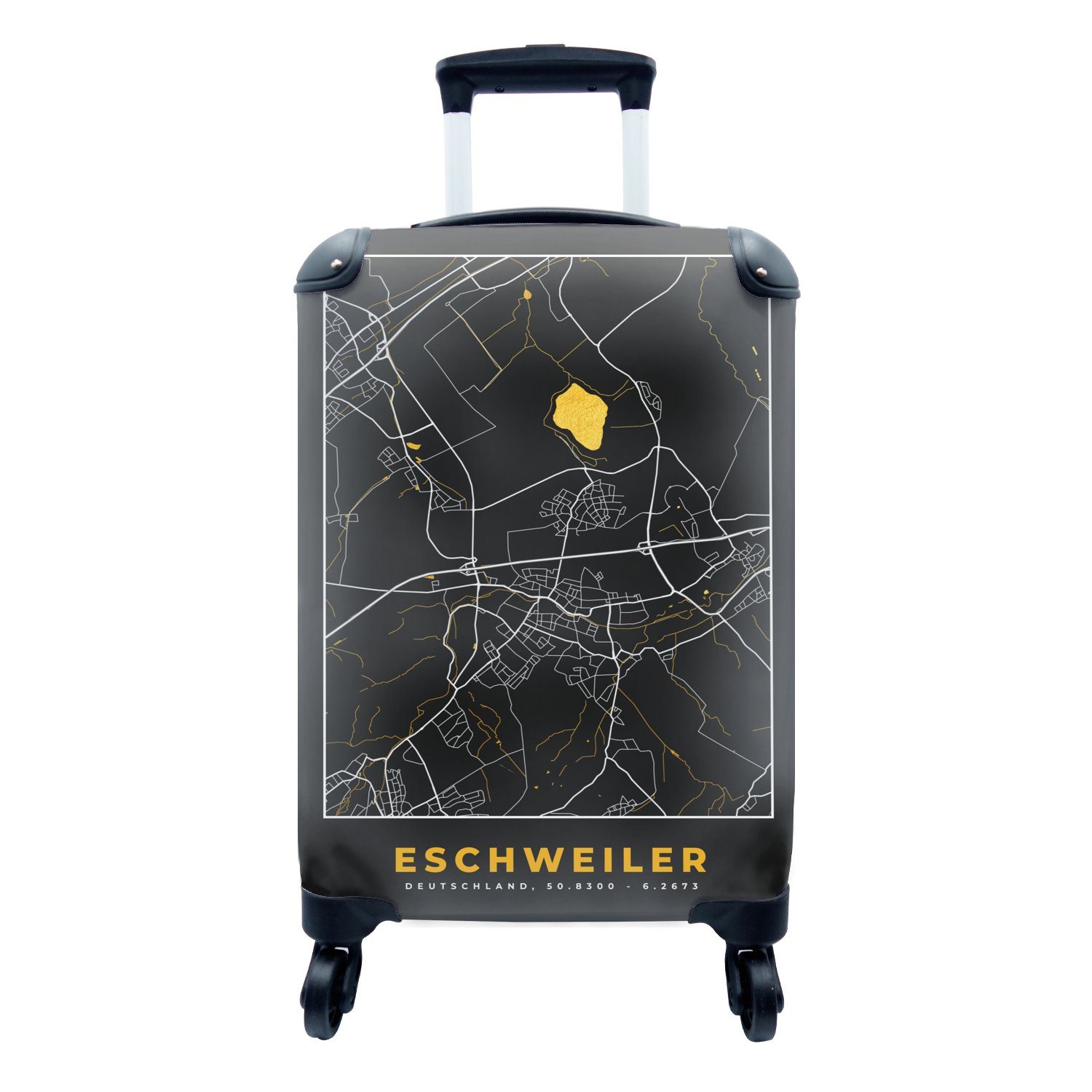 MuchoWow Handgepäckkoffer Gold - Deutschland - Karte - Eschweiler, 4 Rollen, Reisetasche mit rollen, Handgepäck für Ferien, Trolley, Reisekoffer