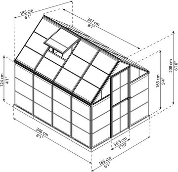 Palram - Canopia Gewächshaus Harmony, BxTxH: 185 x 246 x 208 cm, 0,7 mm Wandstärke, Set, inkl. Fundamentrahmen, mit klaren Polycarbonatplatten, grün