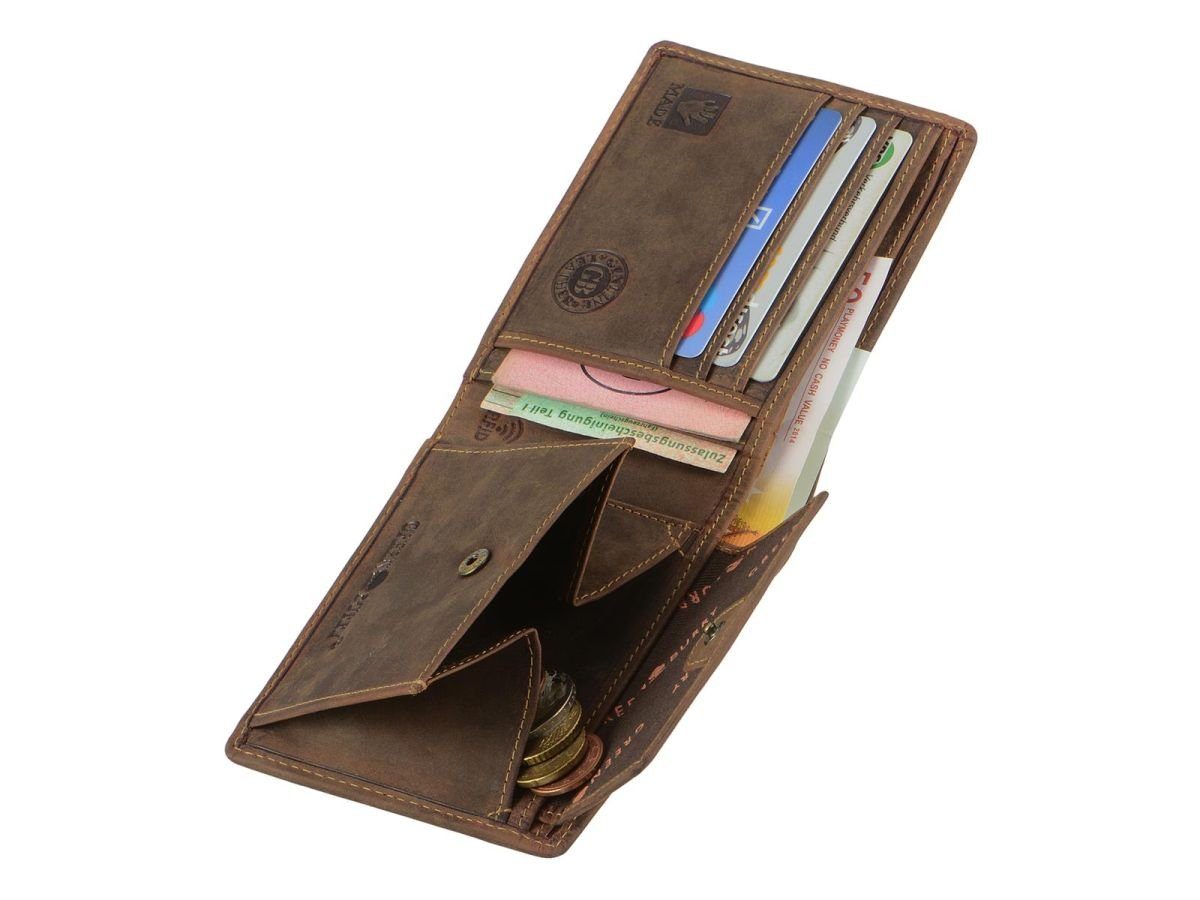 Lederbörse, braun Greenburry Vintage Portemonnaie, RFID, Geldbörse RFID-Schutz Herrenbörse,