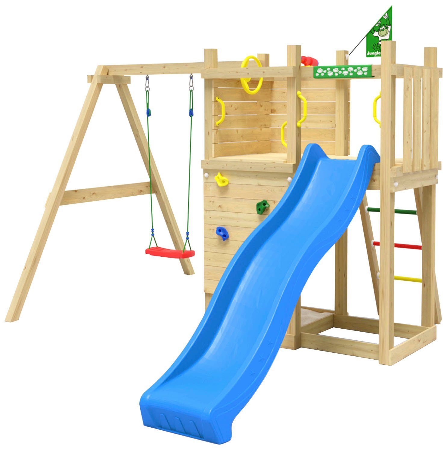 Jungle Gym Spielturm Deck, Spielanlage mit Schaukel und Rutsche mit Wasseranschluss