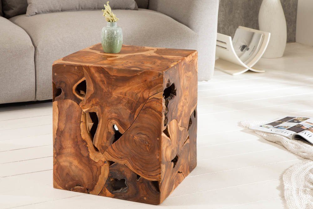 Sitzhocker · Handmade Beistelltisch SQUARE riess-ambiente Massivholz Teakholz 40cm · · · natur, Würfel