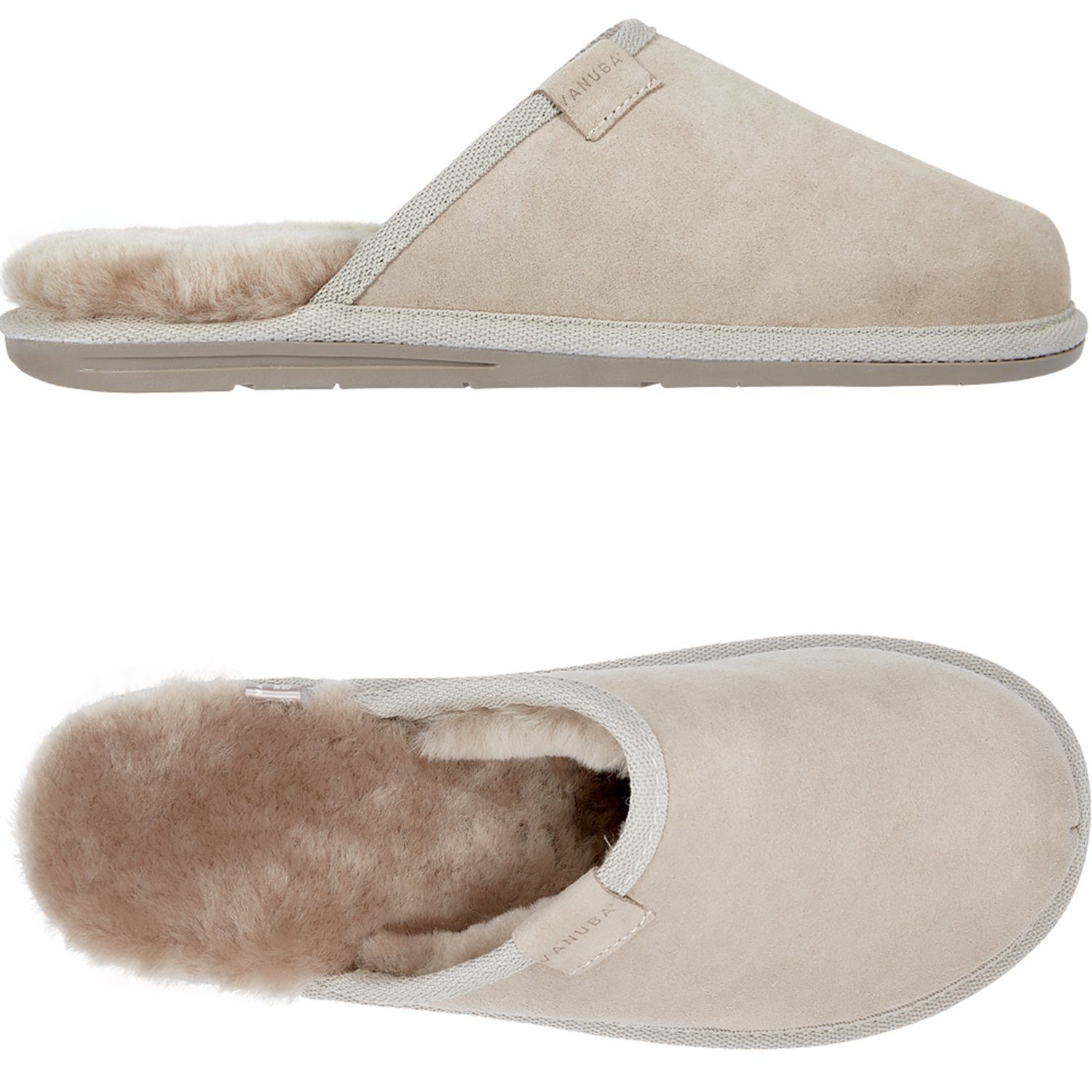 Vanuba SOAY Herren Hausschuh Echtleder Hüttenschuhe/Winter-Hausschuhe/Gefüttert Beige